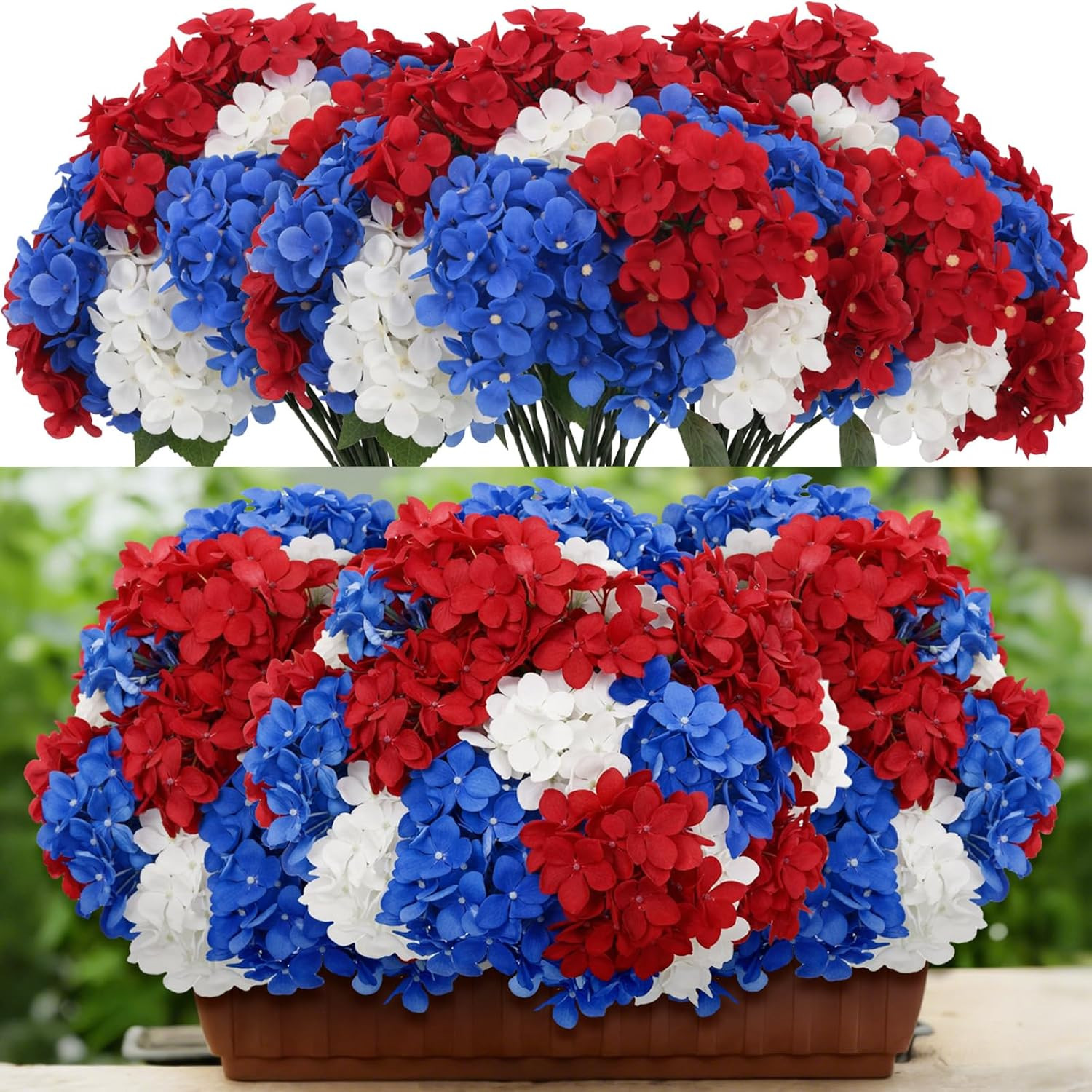 12 Bundles Red White and Blue Artificial Flowers for Outdoors Bulk 20” Patrioti