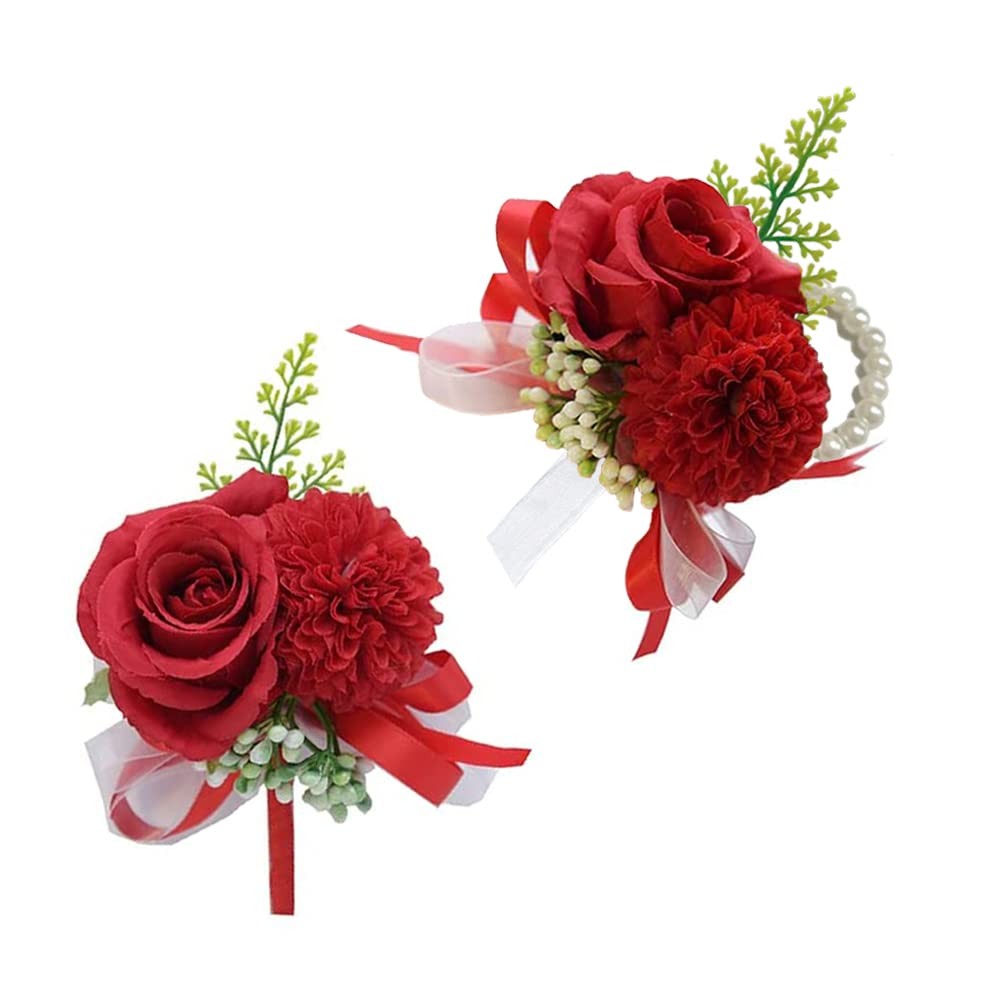 Wrist Corsage Boutonniere Set Bride Groom Wedding Prom Rose Suit Flower