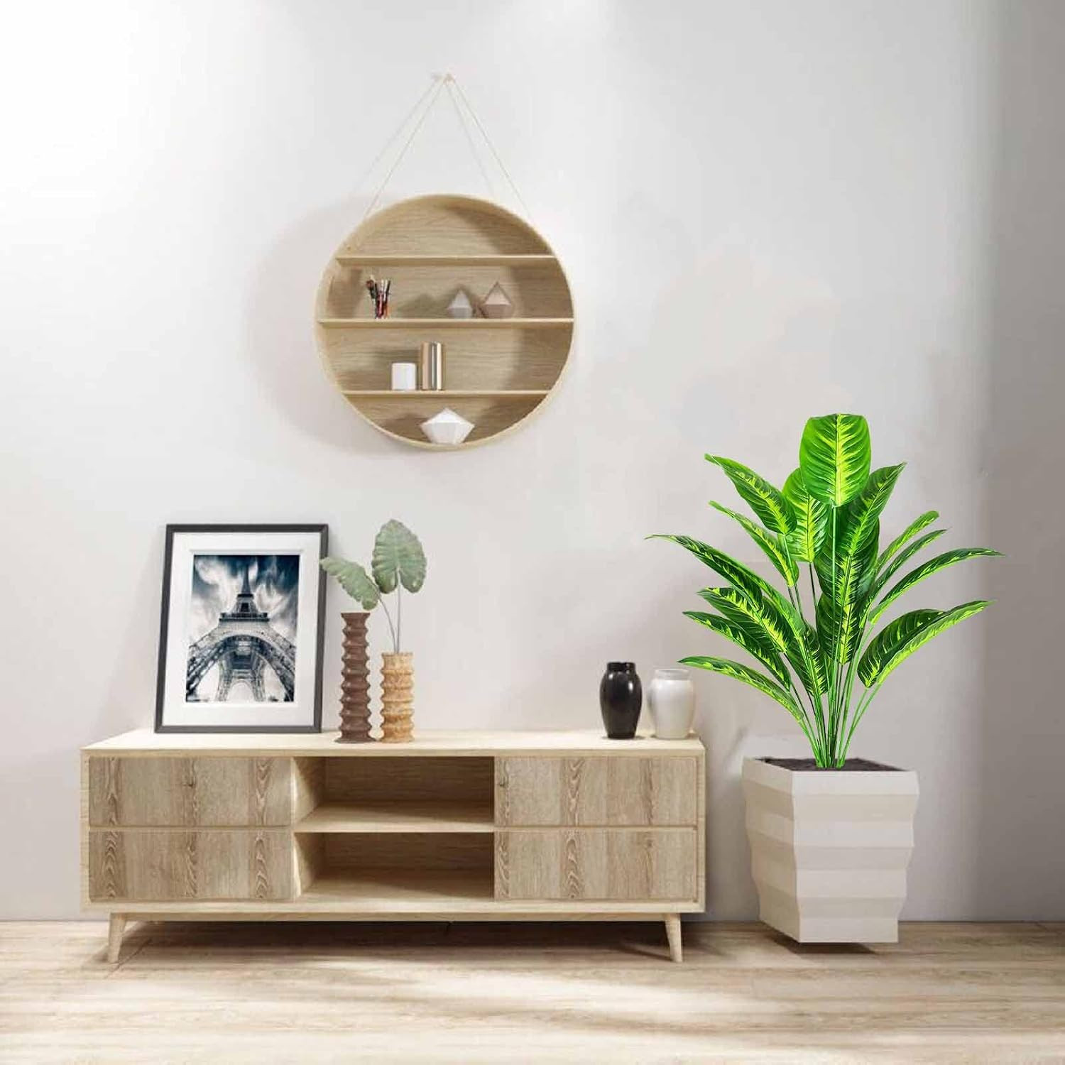 Artificial Plants Fake Banana Tree with Green Leaves in Plastic Pot 80Cm Faux