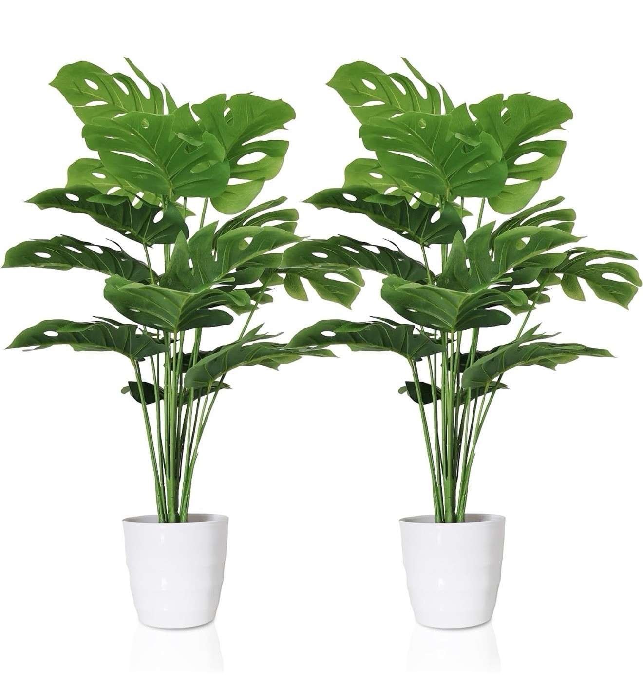 Set Of 2 Artificial Monstera Deliciosa Plants In Pots Fake Tropical Palm Tree
