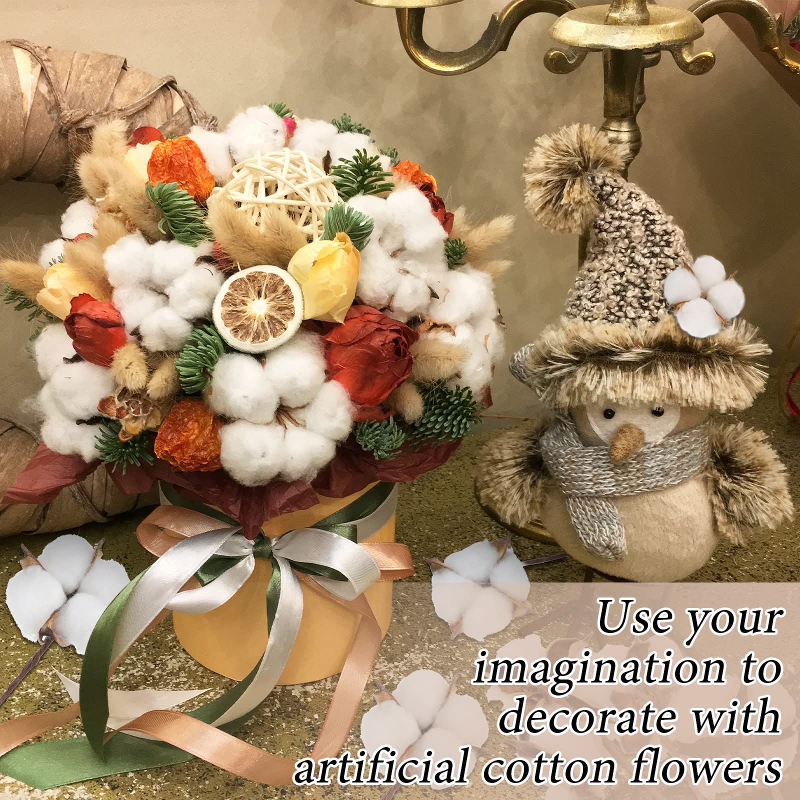 60 Pcs 60 Balls Artificial Cotton Flowers Antique Cotton Stems Farmhouse Deco…