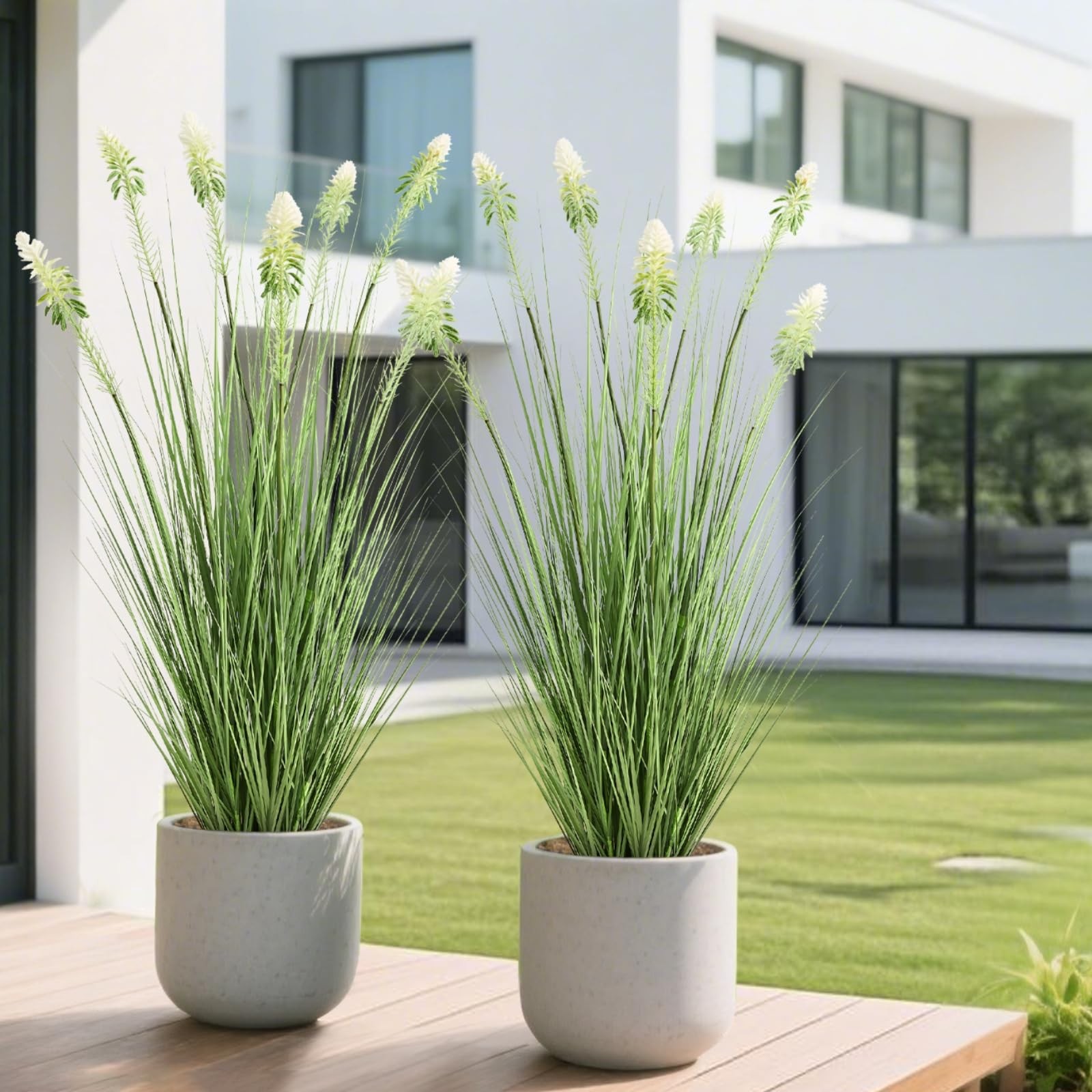 4ft 2-Pack Horsetail Reed Grass with White Cockscomb Flower, 48in Tall Indoor…
