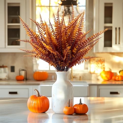 12 Bundles Artificial Fall Flowers for Outdoors Fall 12 Pack Orange Brown