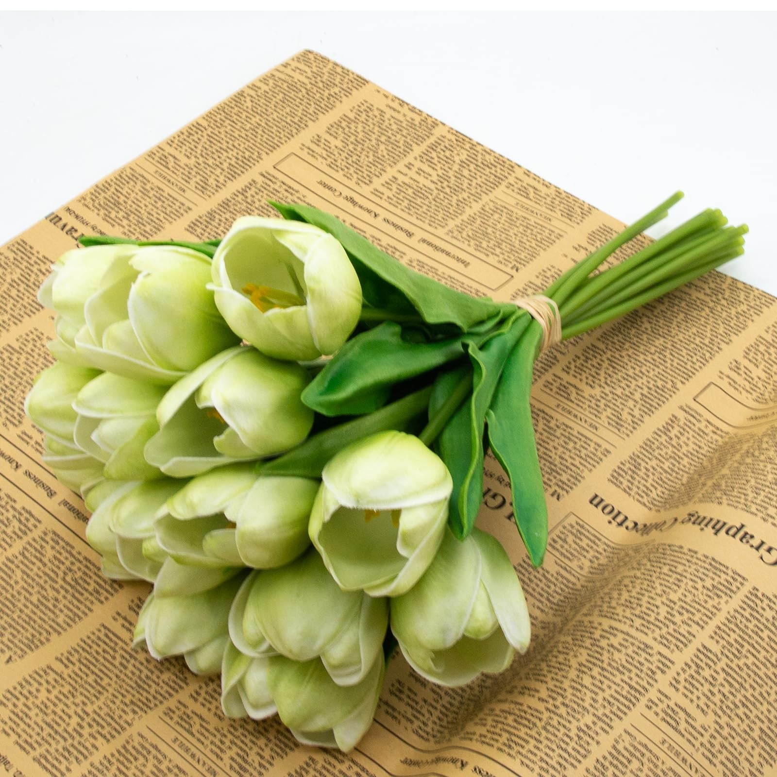 12 PCS Green Artificial Tulips Bulk RealTouch Fake Flowers Bridal Bouquet