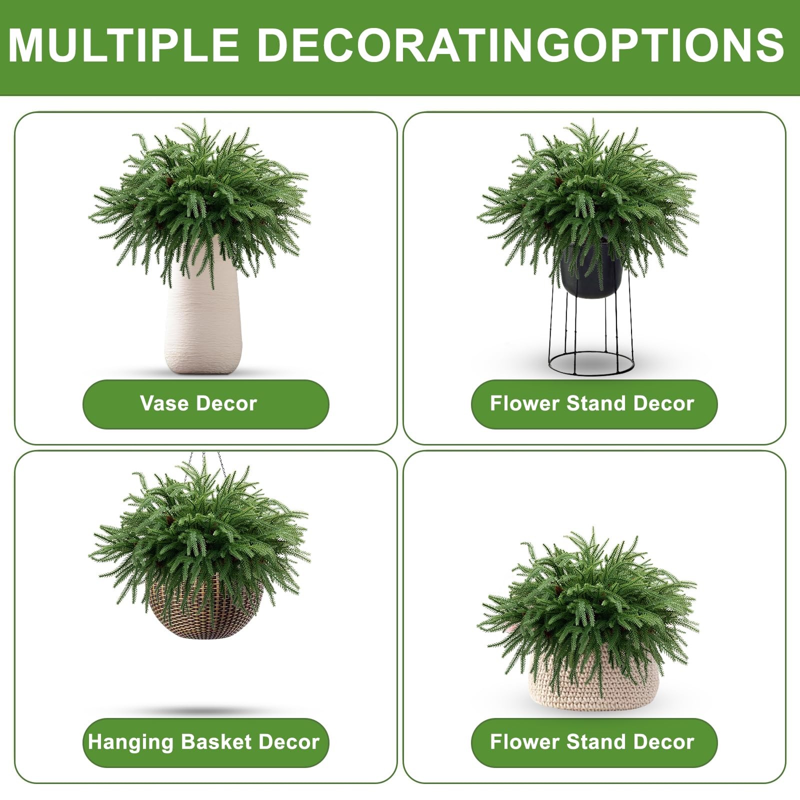 HUZIYAHAN Christmas Norfolk Pine Stems 18Inch Artificial Christmas Green Plan…