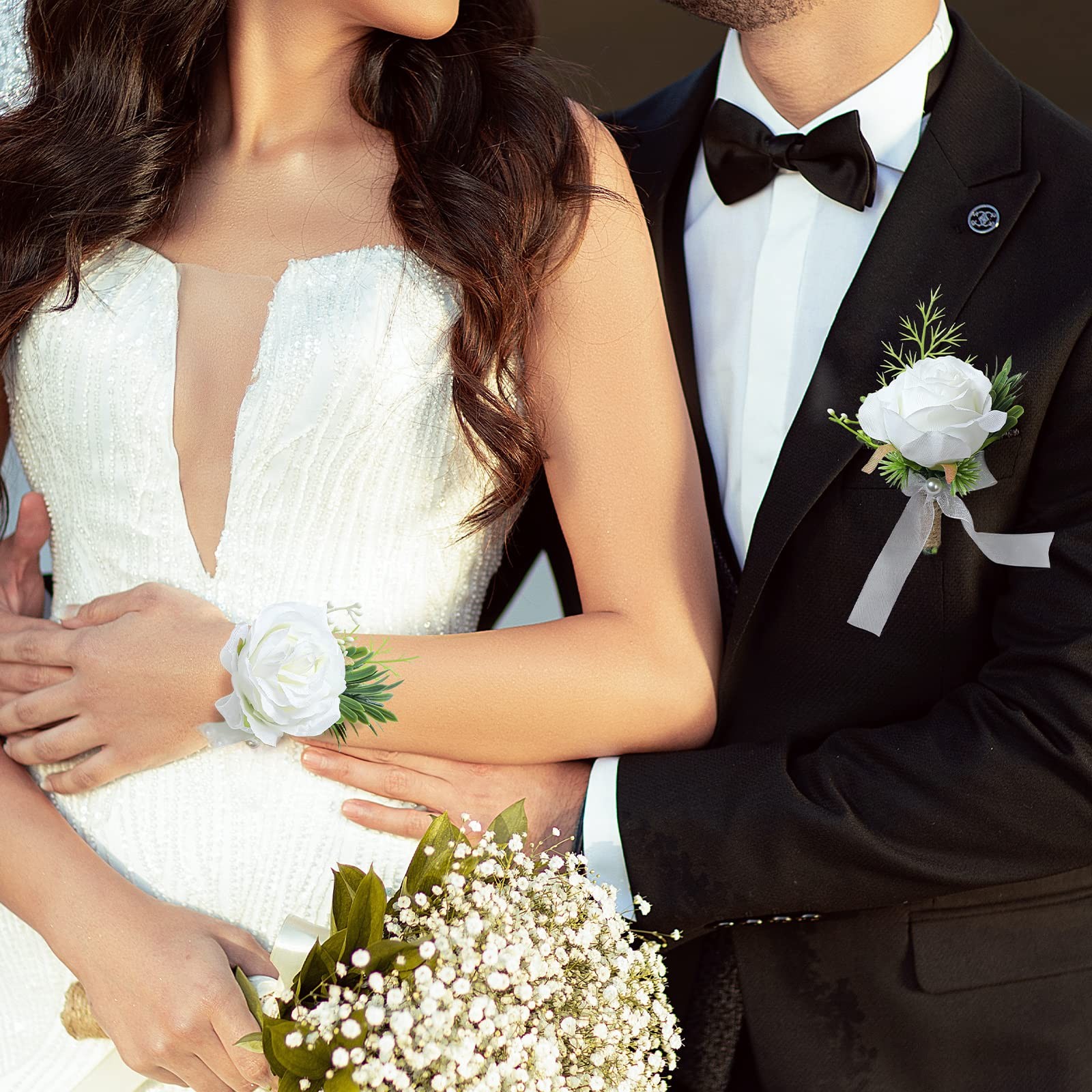 Artificial Flowers White Rose Wrist Flowers and Mens Corsage Wedding Flowers …