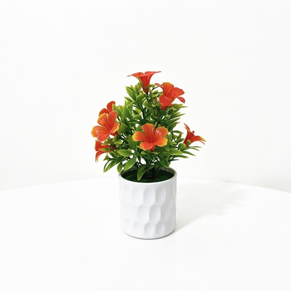Artificial for lily Plant 9 Blooms White Pot 7.5 Inch Tall Lightweight Decor