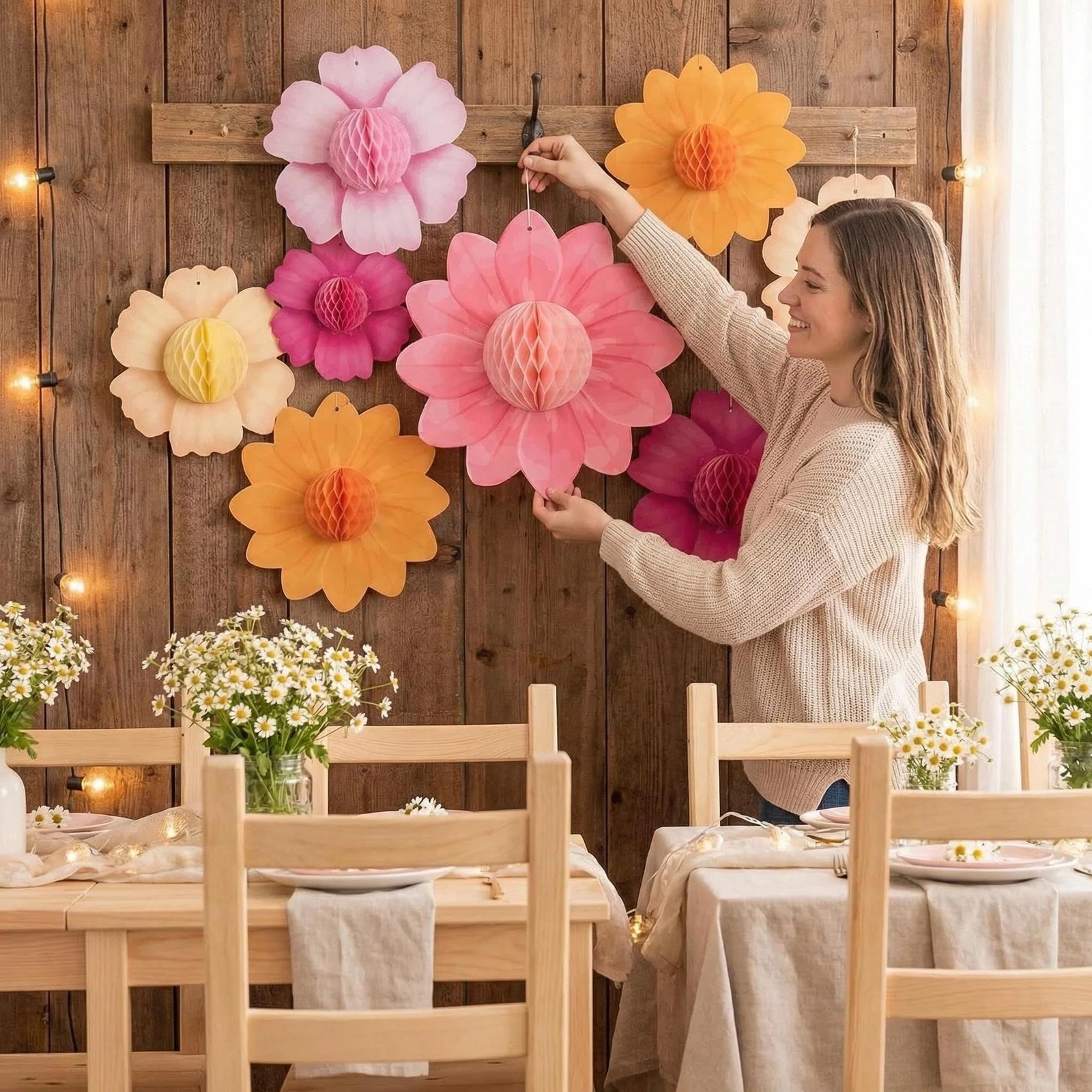 9 PCS Pastel Flower Party Decorations Honeycomb Fairy Flowers Spring Easter