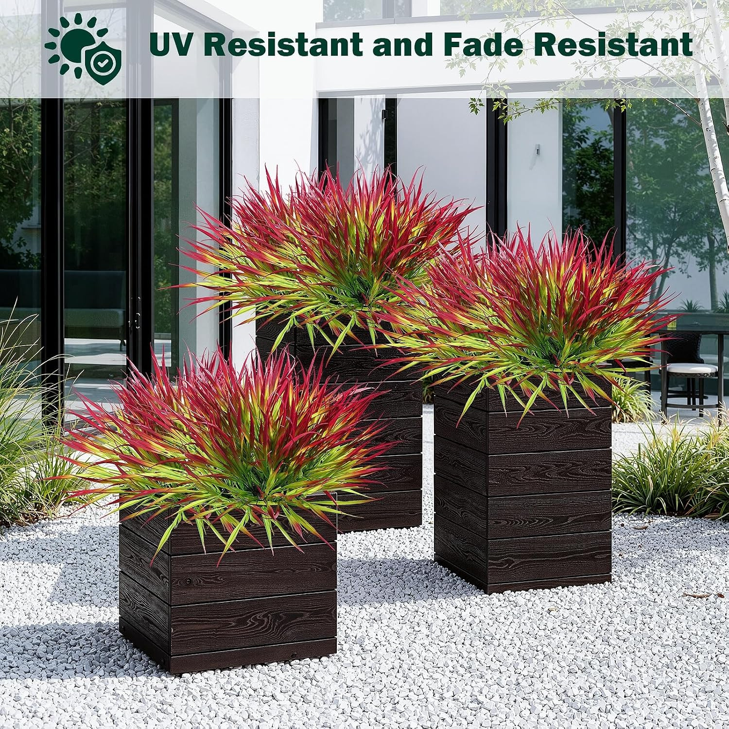 12 Bundles Artificial Outdoor Plants UV Resistant Fake Grass Plants Faux Plastic