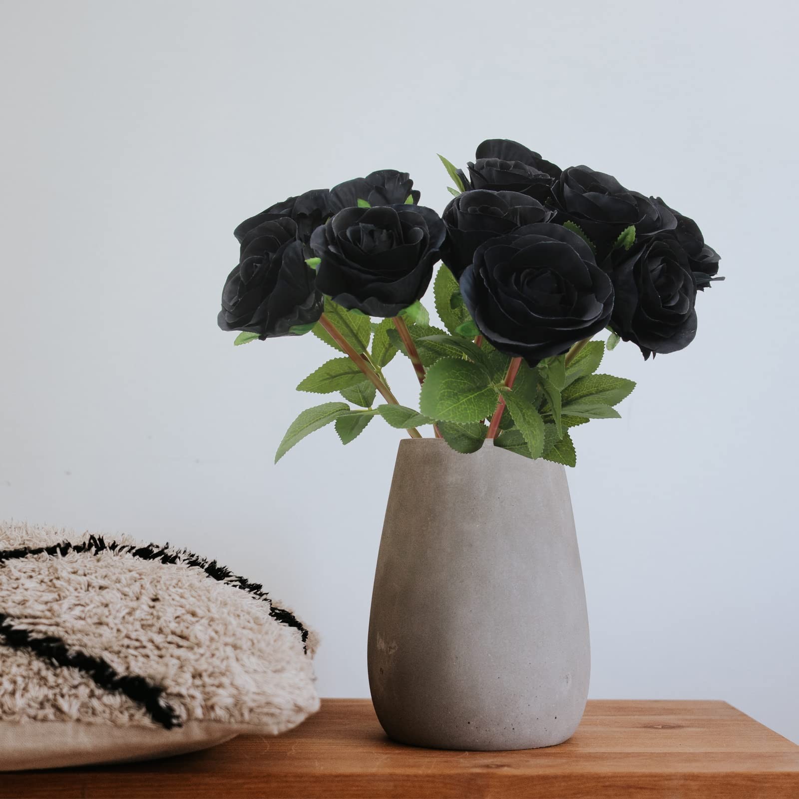 12 PCS Black Artificial Silk Roses Bouquet Halloween Gothic Fake Flower Decor