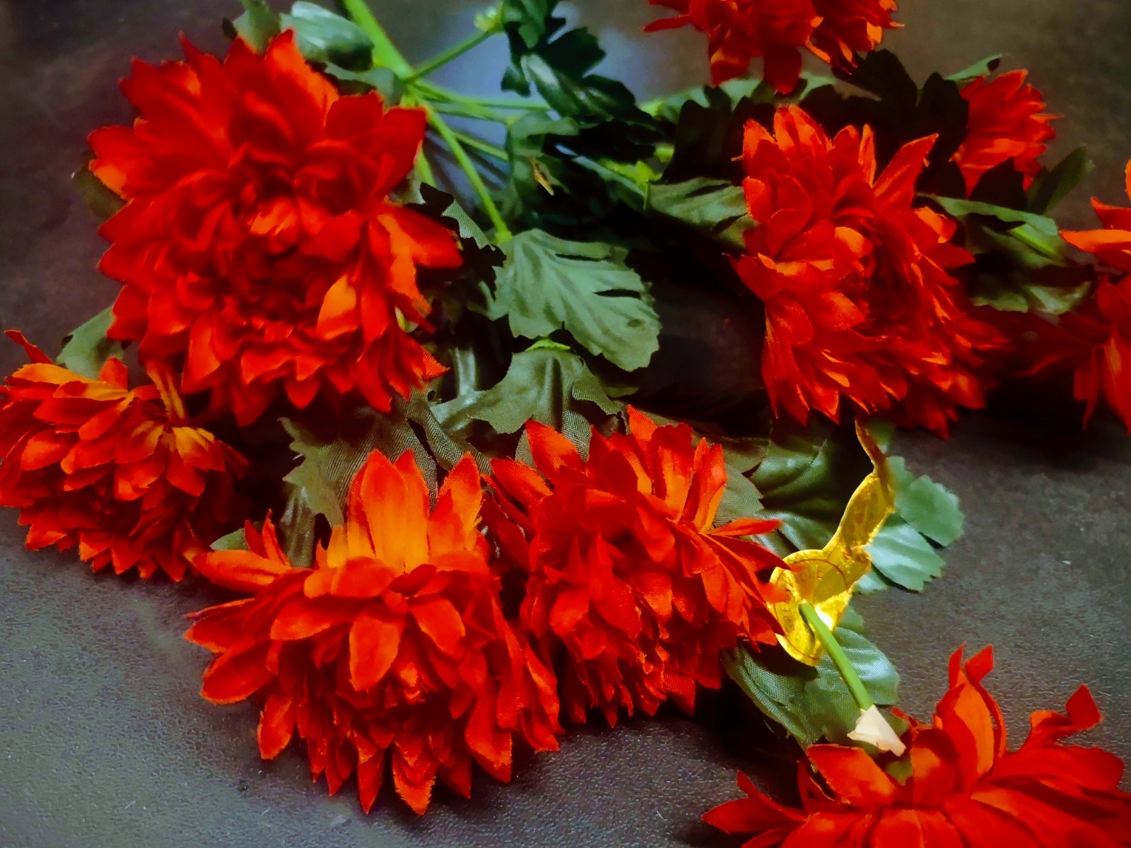 15″ Vintage Silk Strawflower Flower Bush with 10 Stems, Autumn Orange