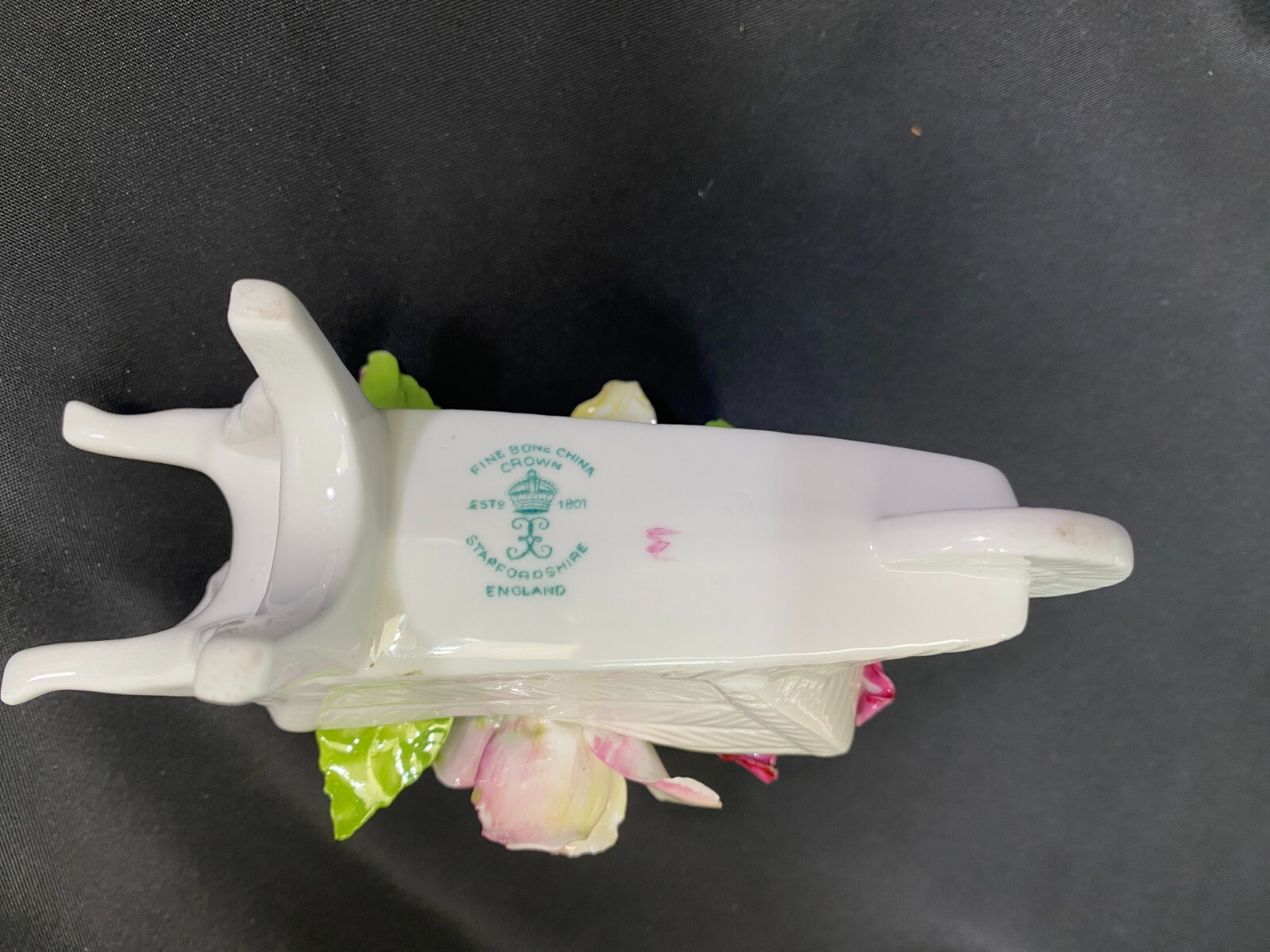 Staffordshire “WHEELBARROW BOUQUET ROSES” England Bone China 3″ x 5 1/2″ Wide