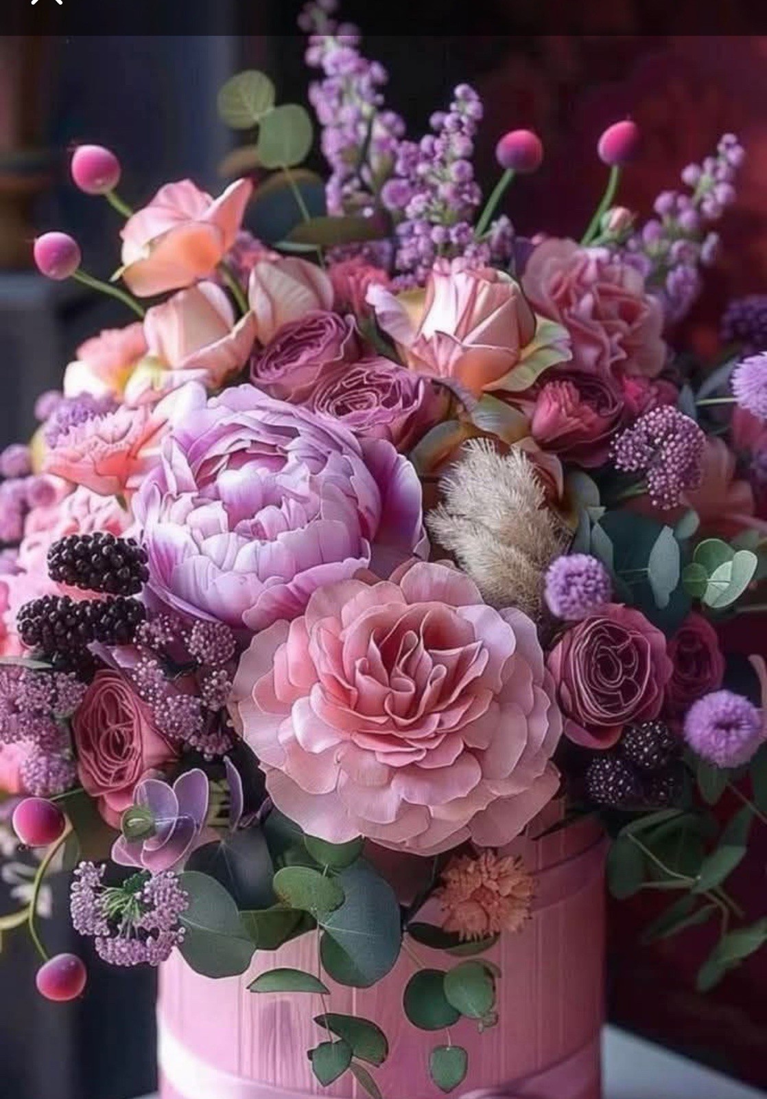 Live Flowers – Purple Green Rose Peony Eucalyptus Arrangement Centerpiece