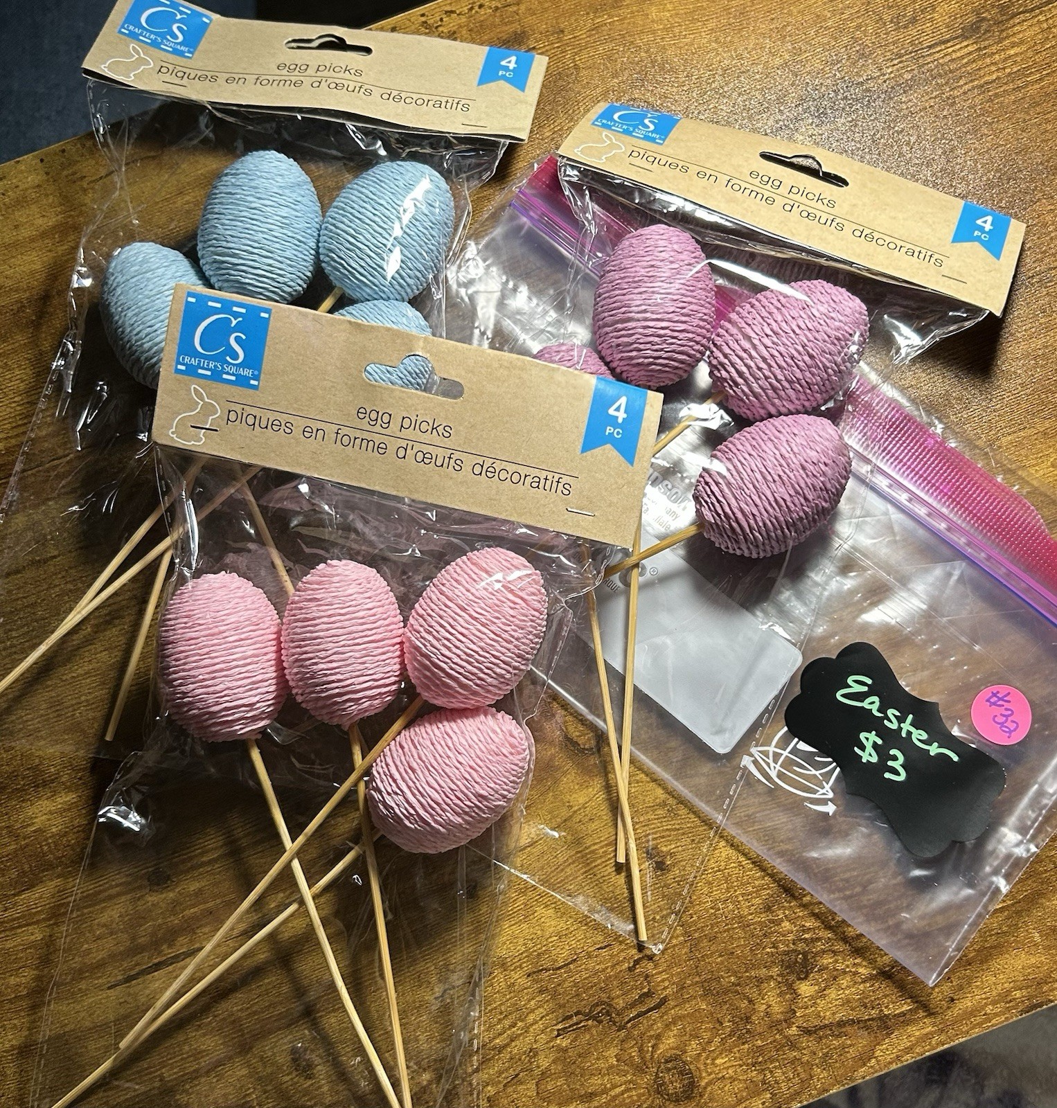 Crafter’s Square Wooden Easter Egg Picks 4pc Pink & Blue Seasonal Decor