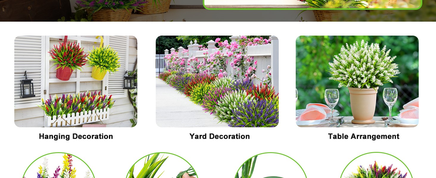 24 Bundles Artificial Flowers for Outdoors Fake Lavender, Mixed | UV resistant,