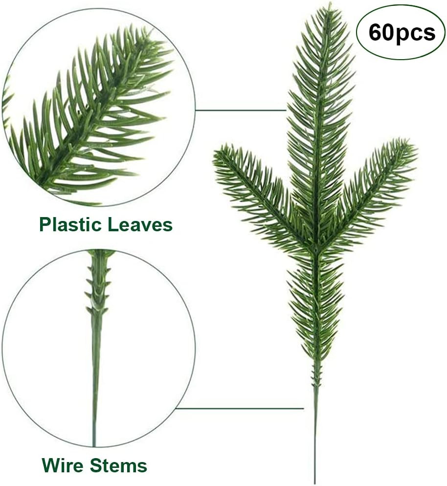 60 Pcs Artificial Pine Branches, Christmas Tree Filler Branches, Realistic Fa…
