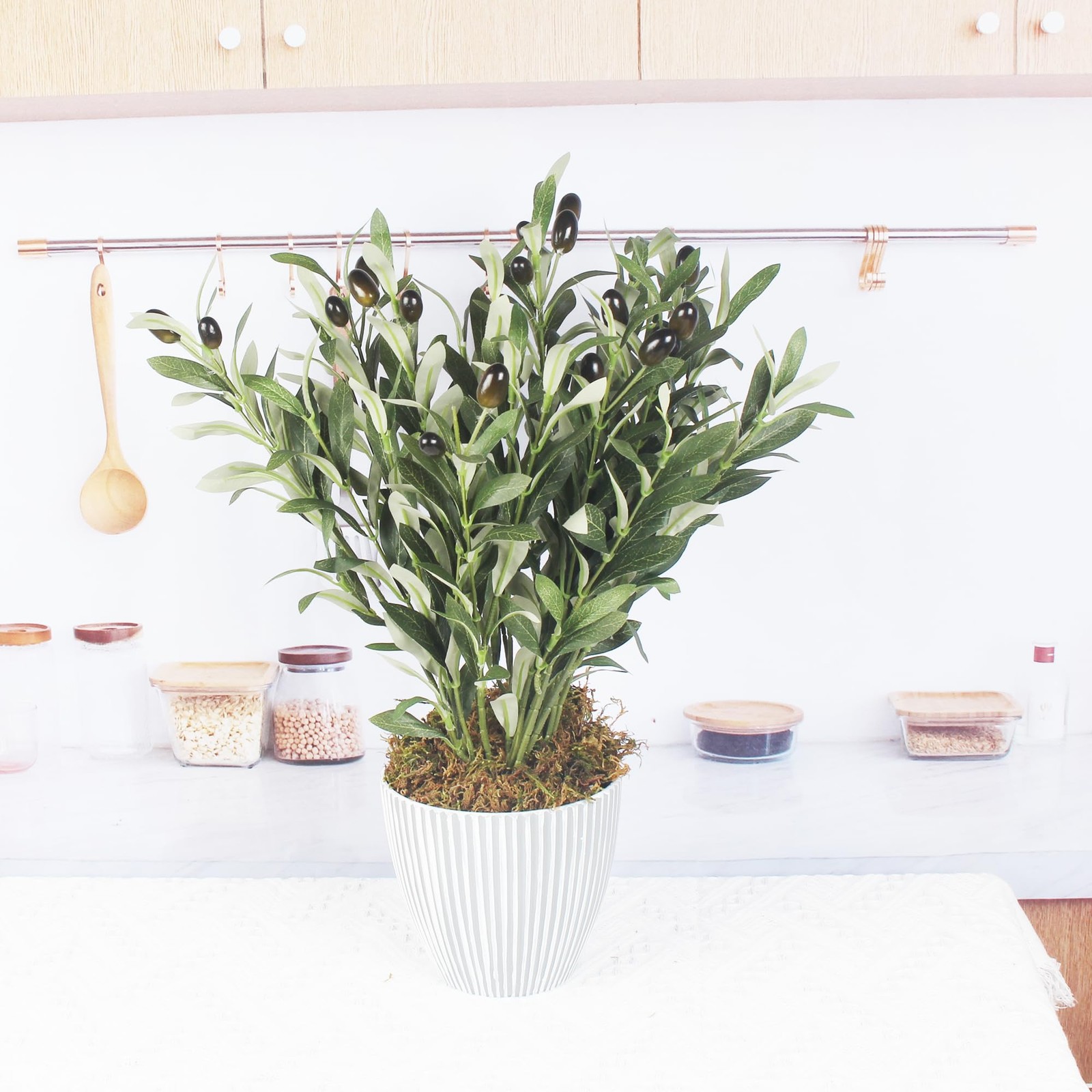 5 PCS 18.8 Inch Artificial Olive Plants Fake Silk Tree Faux Indoor Greenery