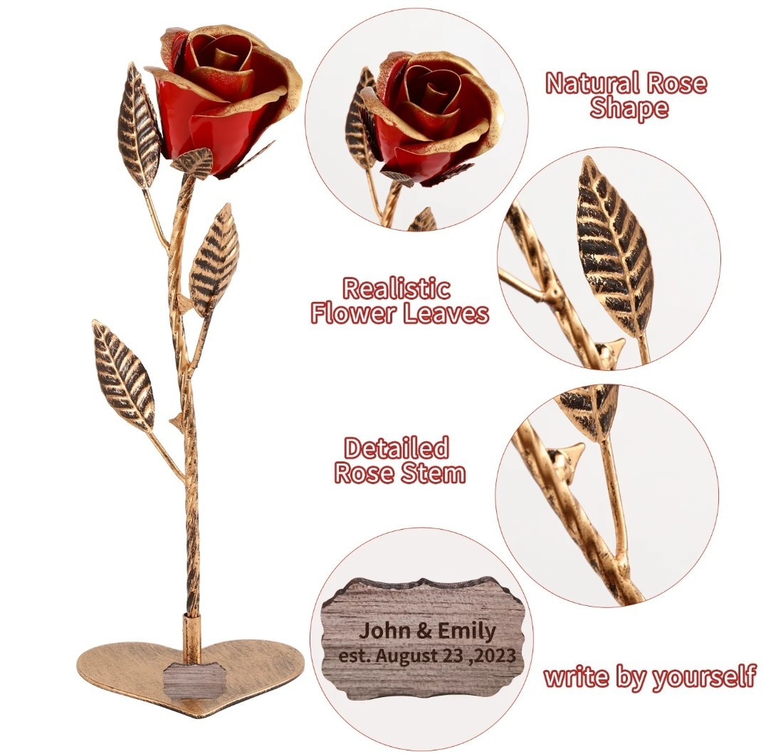 Ainyrose Metal Forever Rose Golden w/Heart-shaped Base & Blank Card [GF3]