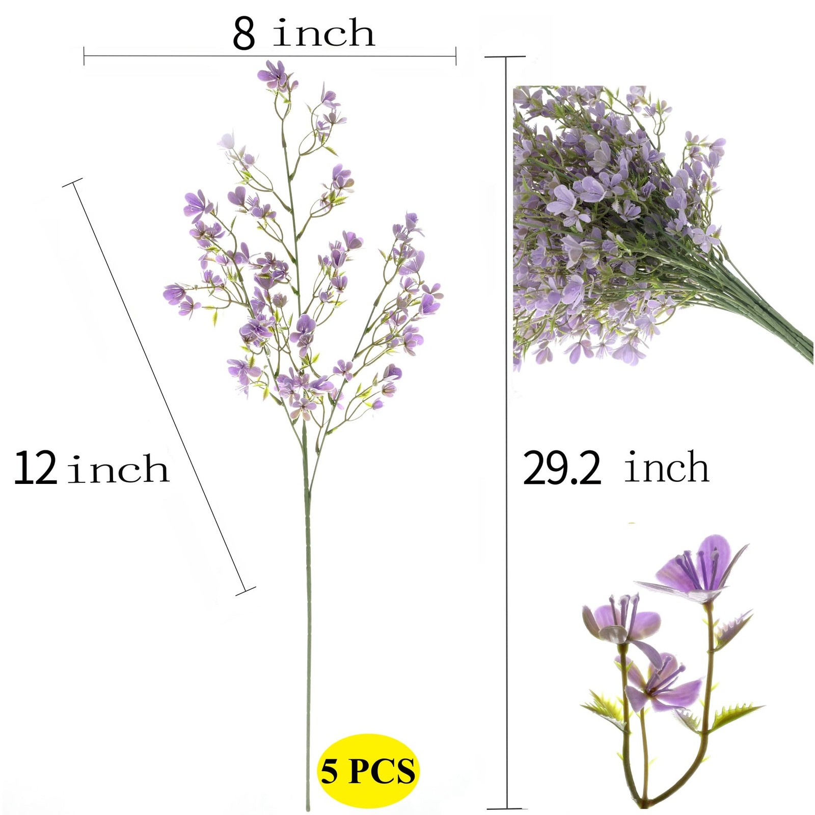 29” Forget-Me-Not Artificial Flowers Faux Bouquet Long Stems for Tall Vase, D…