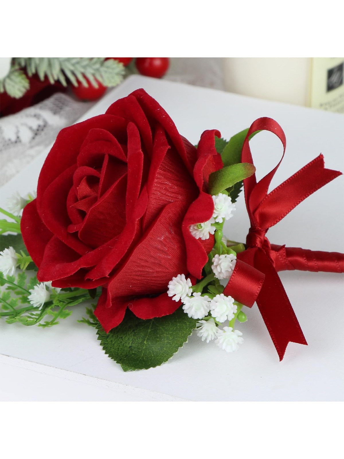 Red Rose Boutonnieres For Men Groom Wedding Prom Homecoming Flowers 2 PCS