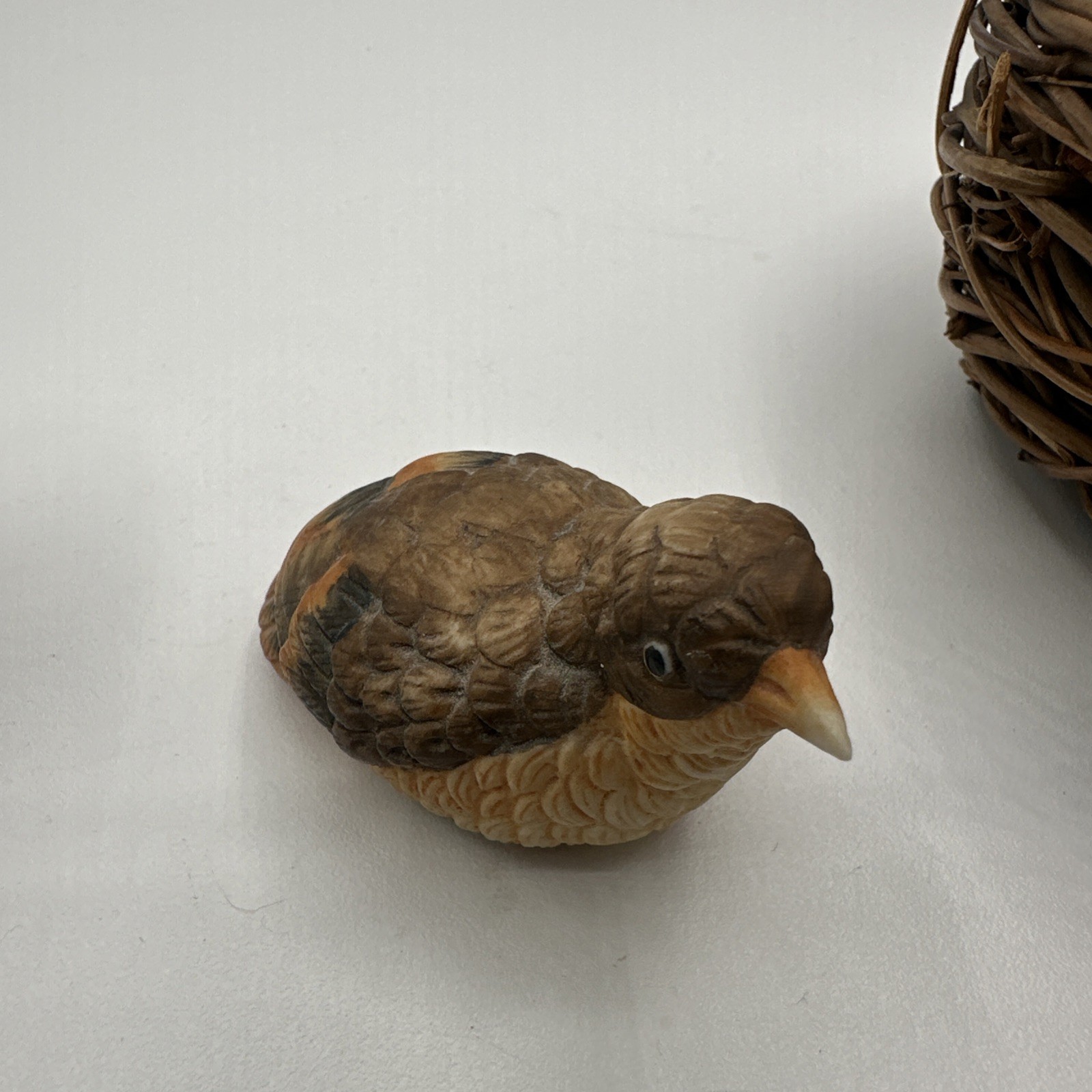 Vintage Porcelain Bird Nest Figurine Set 2 Birds 3 Eggs Woven Twig Nest Decor