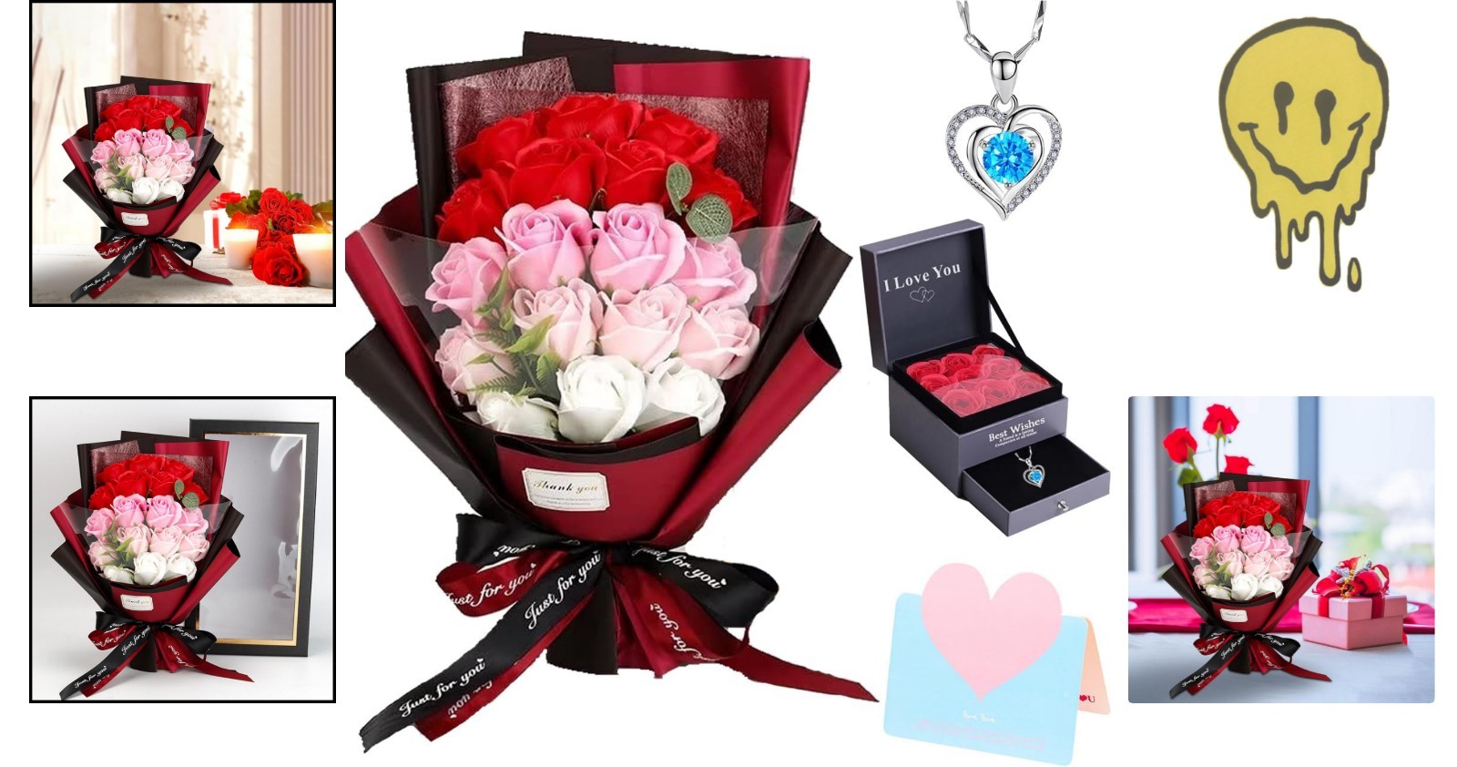 Roses Bouquet Artificial Flower – Preserved Red Rose Flowers with Love Necklace