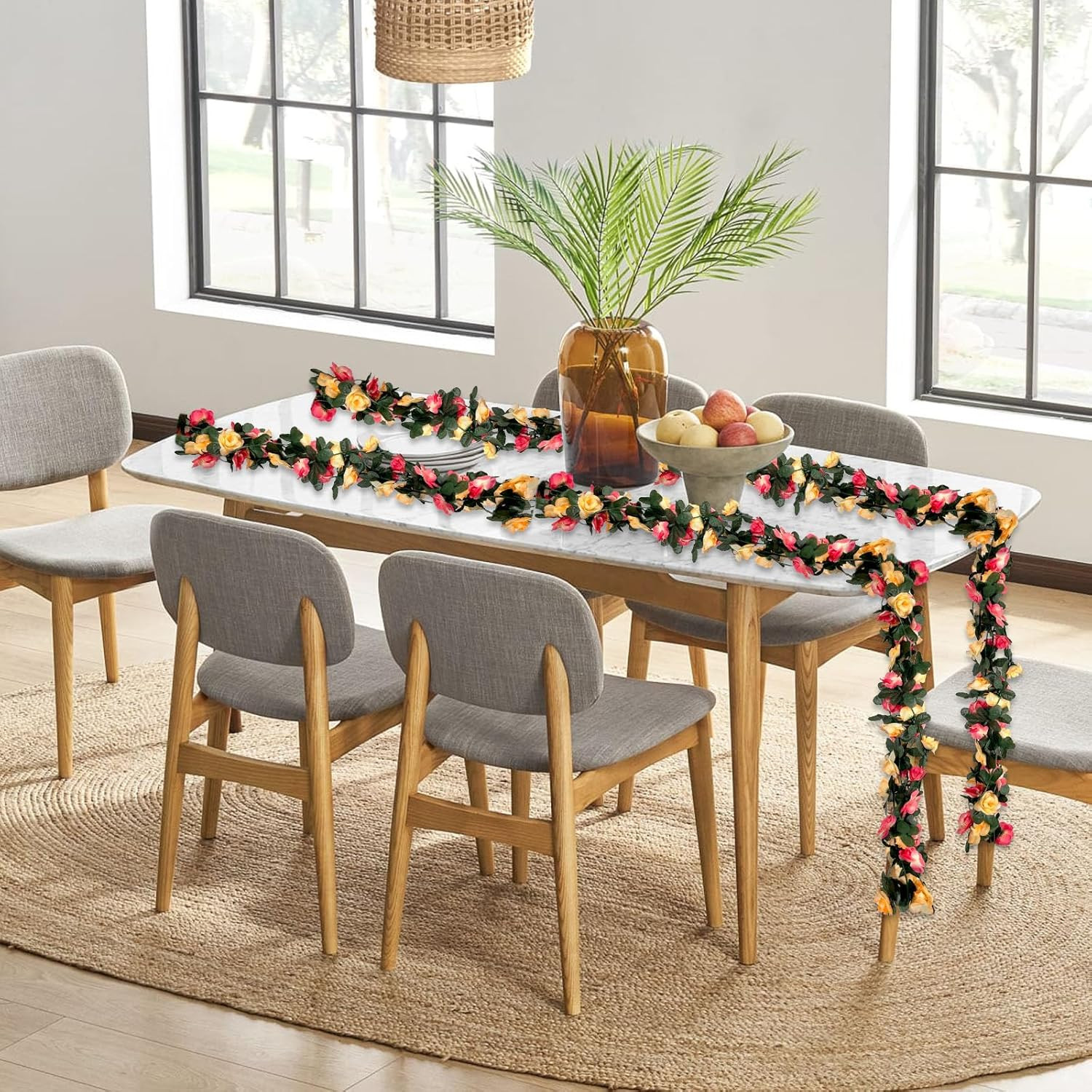 8pcs 63ft Pink Yellow Rose Garland Fake Flower Vines Artificial Vine Flowers Ros