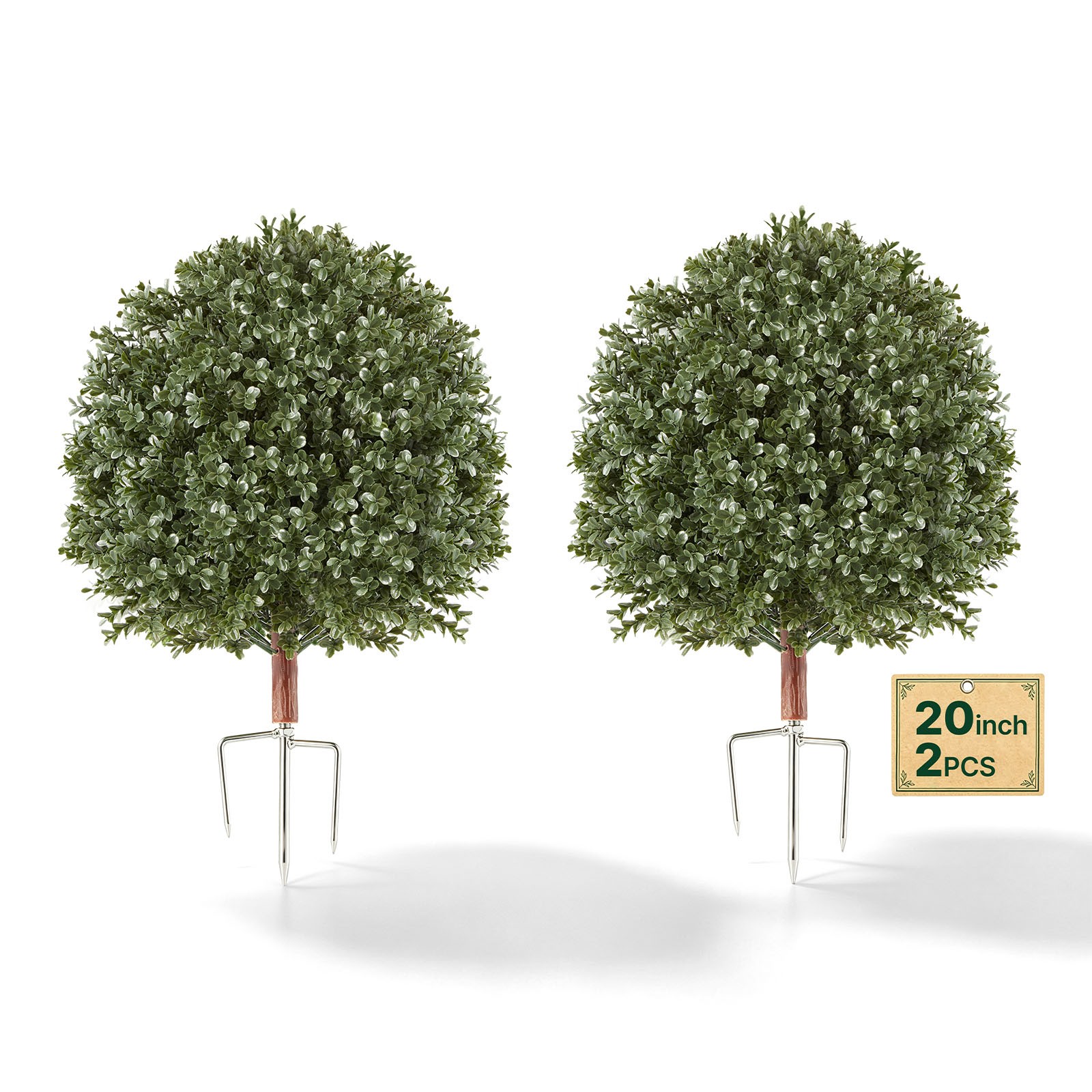 VEVOR Artificial Topiary Ball Boxwood Bush 20 in Set of 2 Greenery Fake Shrubs