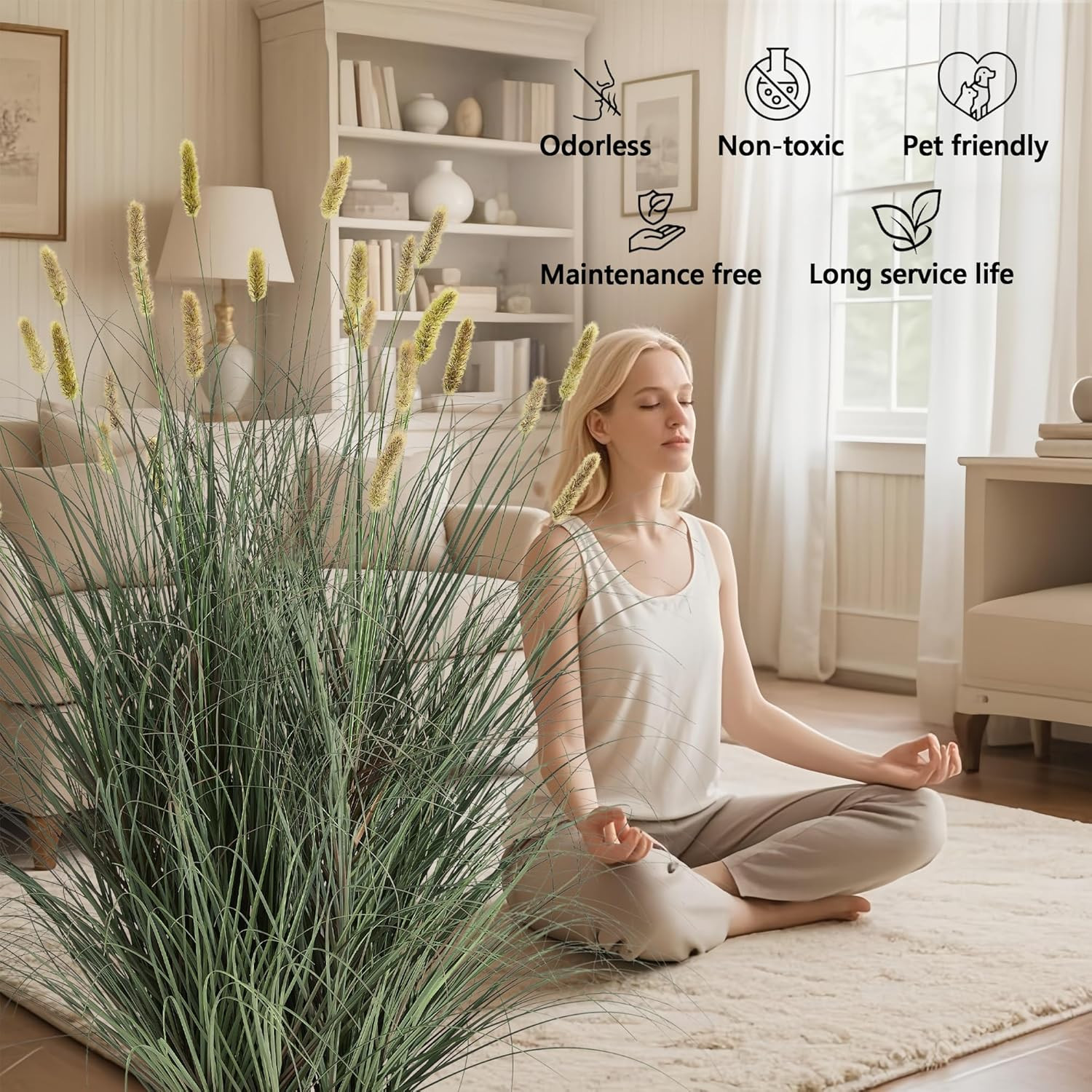 3Ft Artificial Onion Grass Plant – Potted Faux Greenery for Indoor/Outdoor Decor