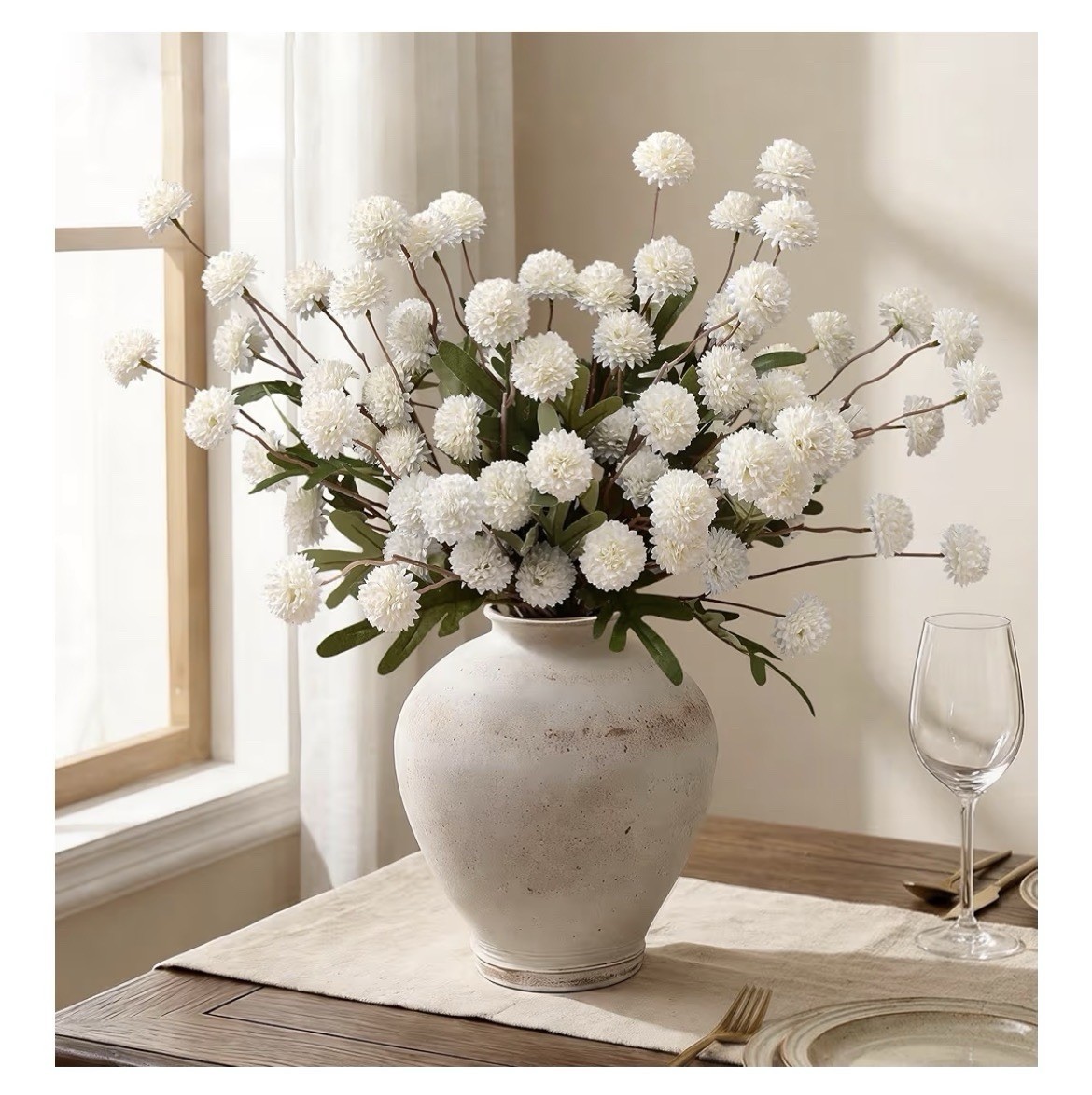 10pcs Fake Silk Pompon Mum Artificial Flowers, Bulk Faux Mini Chrysanthemums