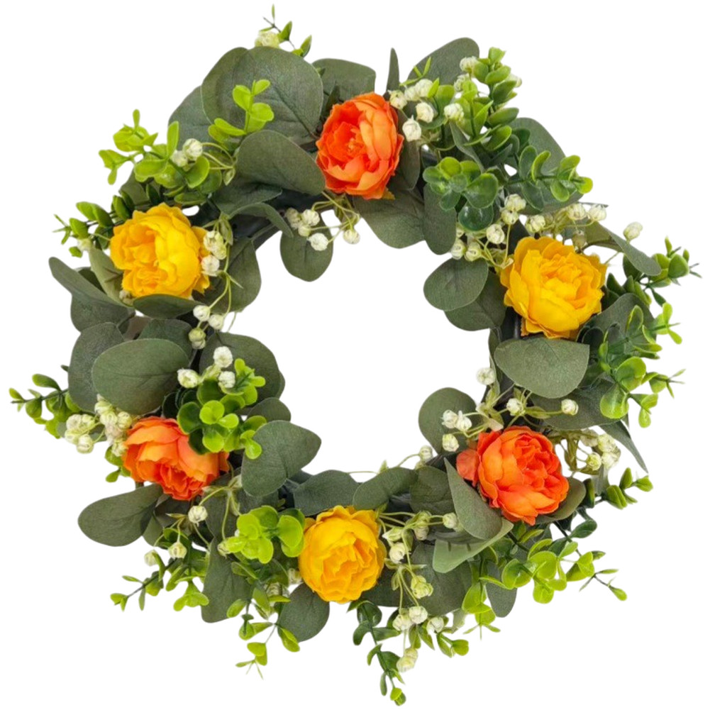 For Home Decor Artificial Wreath 38cm with Peonies Eucalyptus Plastic Material
