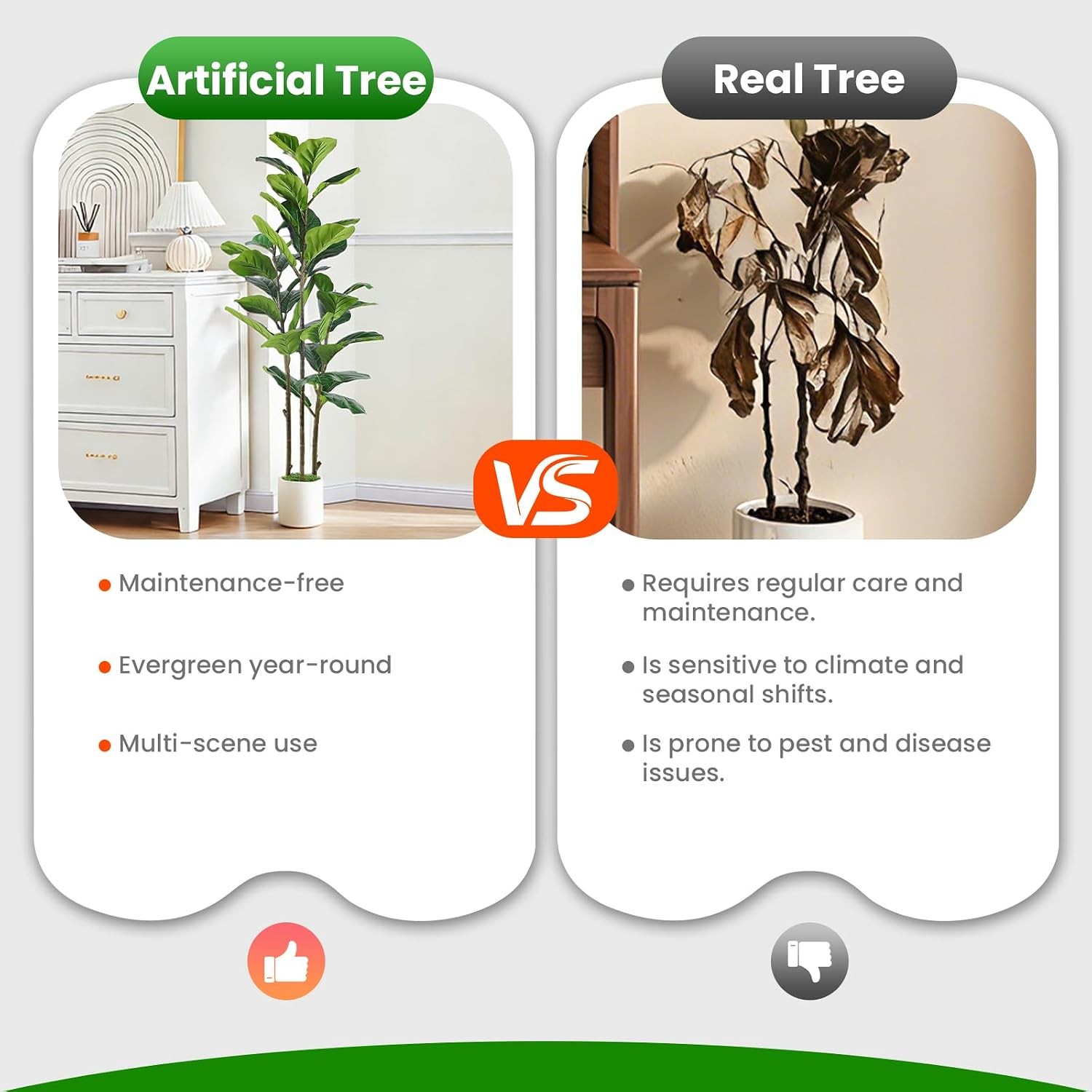 4FT Artificial Fiddle Leaf Fig Tree with White Planter Pot, 4 feet Tall Fake Tre