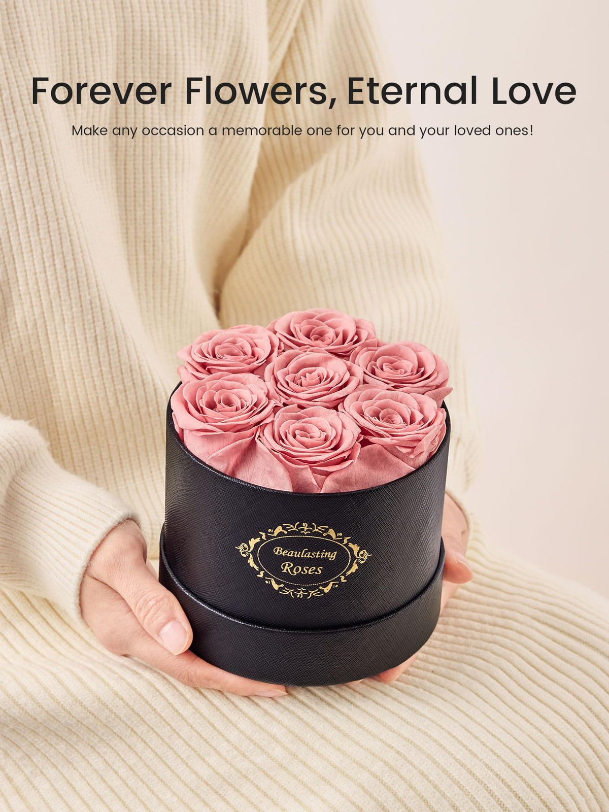 Preserved Forever Roses In Black Box Last A Year Dusty Pink Flower Gift Her