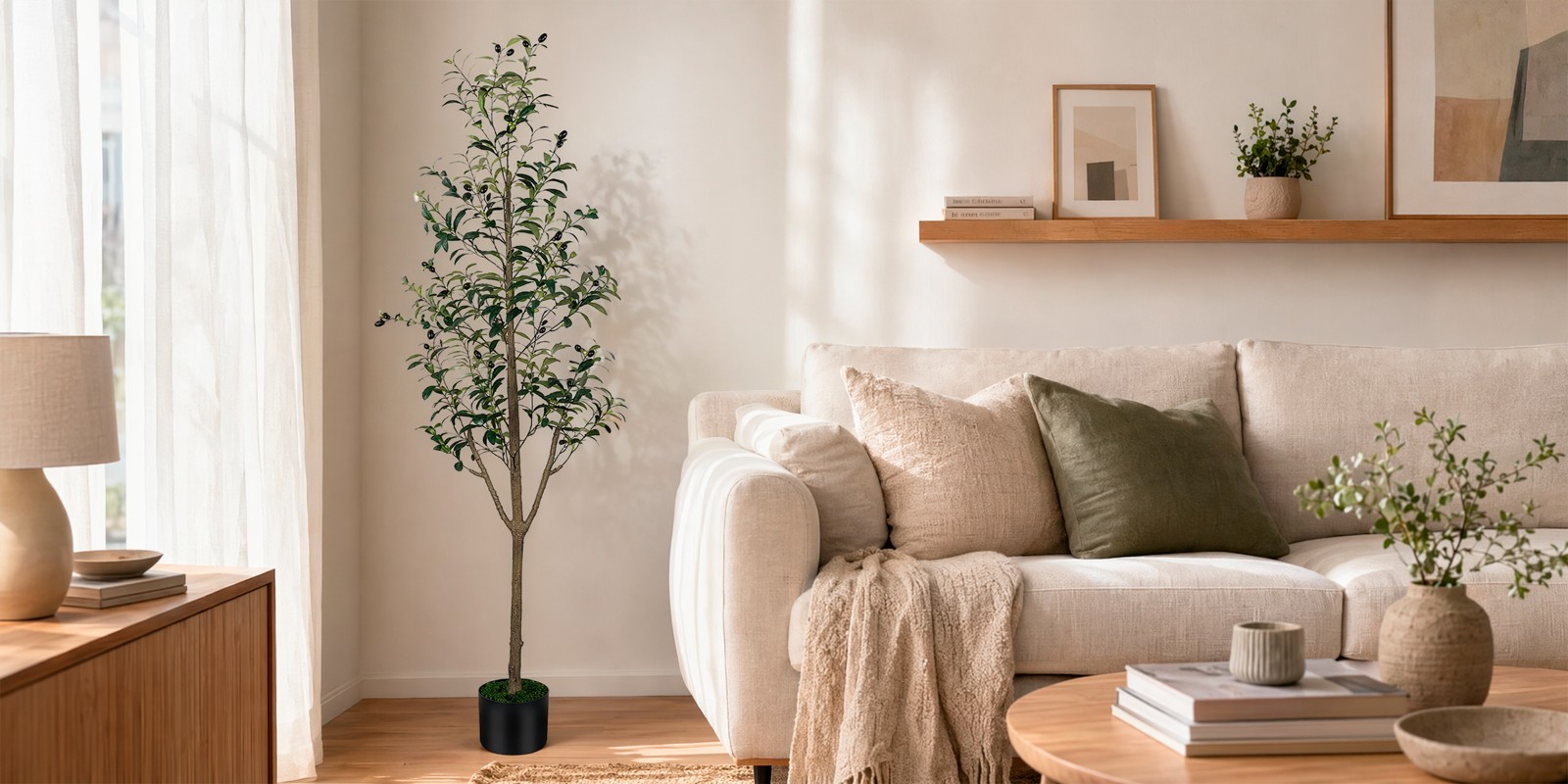 180cm Detachable Artificial Olive Tree Lush Leaves Potted Plant for Home Decor