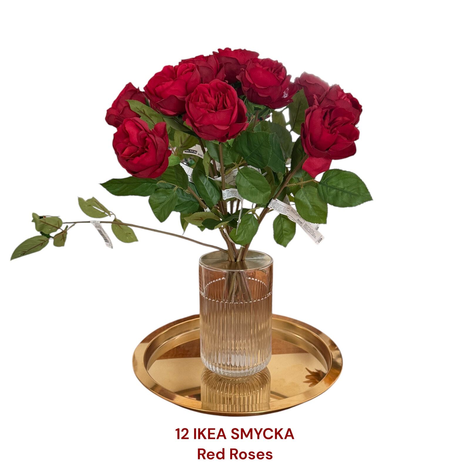 IKEA SMYCKA 1 Dozen Artificial Red Roses 20 ½ ” (12 Roses) Vase not included.