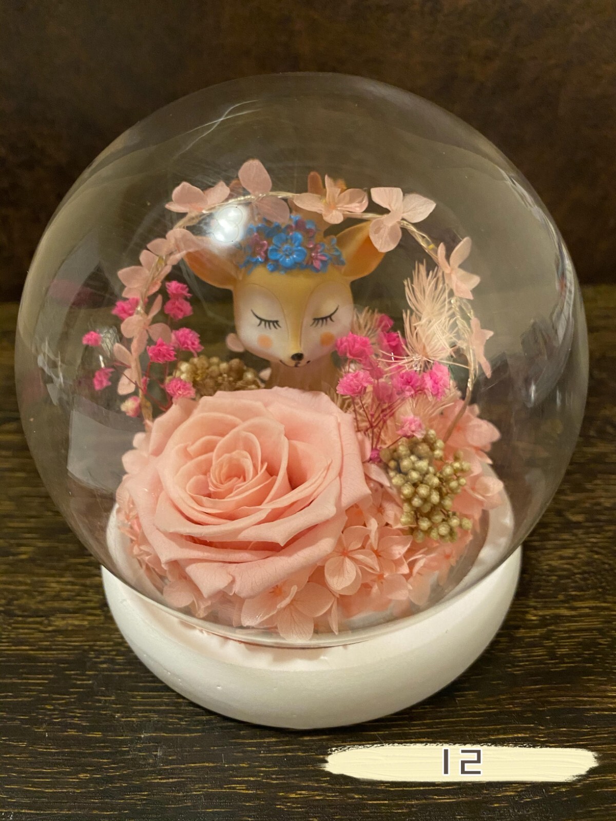 Eternal Rose flower In Glass Dome LED Light & Deer Gift Home Decoration Gift