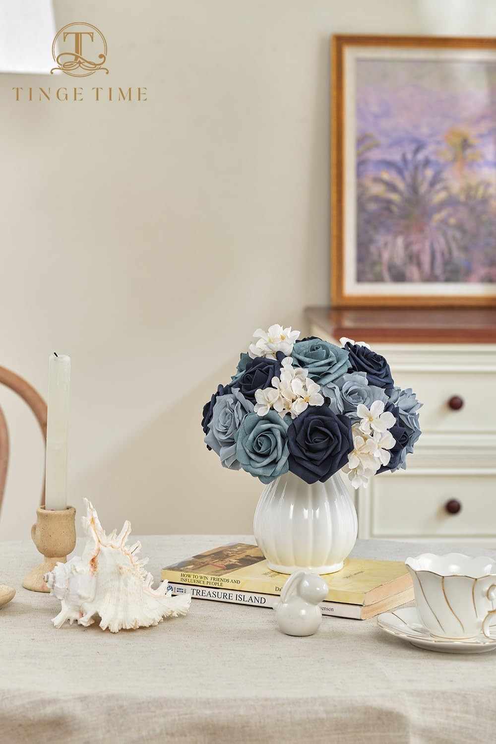 TINGE TIME Navy Blue Artificial Flowers Combo Box Set, Gradient Color Fake Flowe