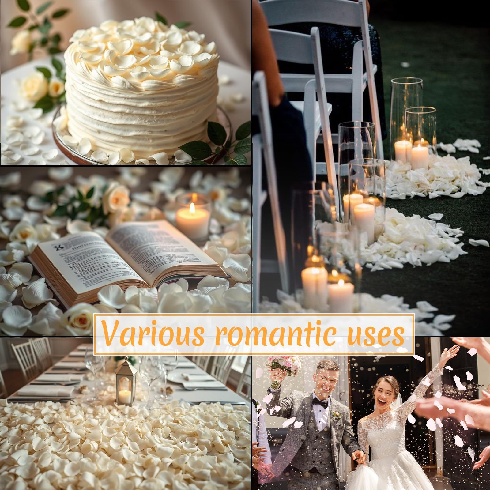 300 PCS Real White Rose Petals for Wedding 2.82oz Fresh Rose Petals for Flowe…
