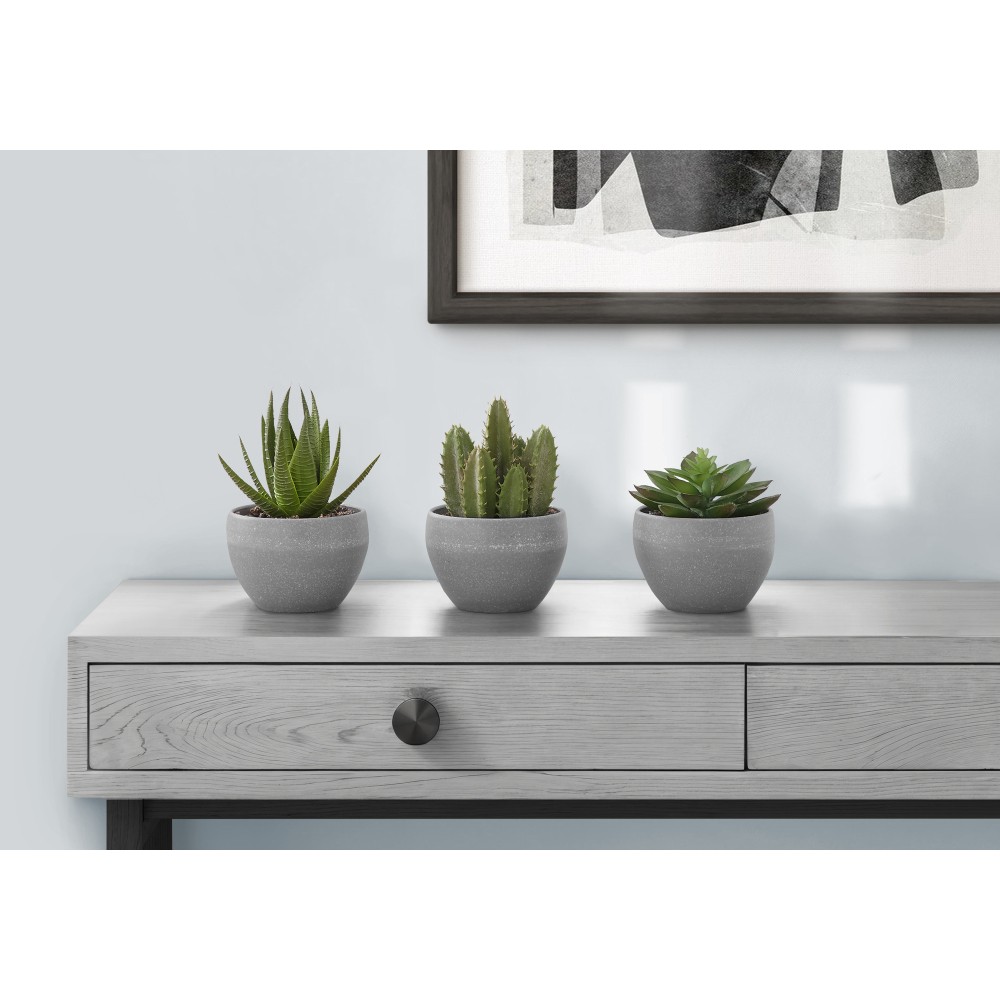 3Pcs 6in Faux Succulent Plants Grey Cement Pots Table Indoor Home Decor
