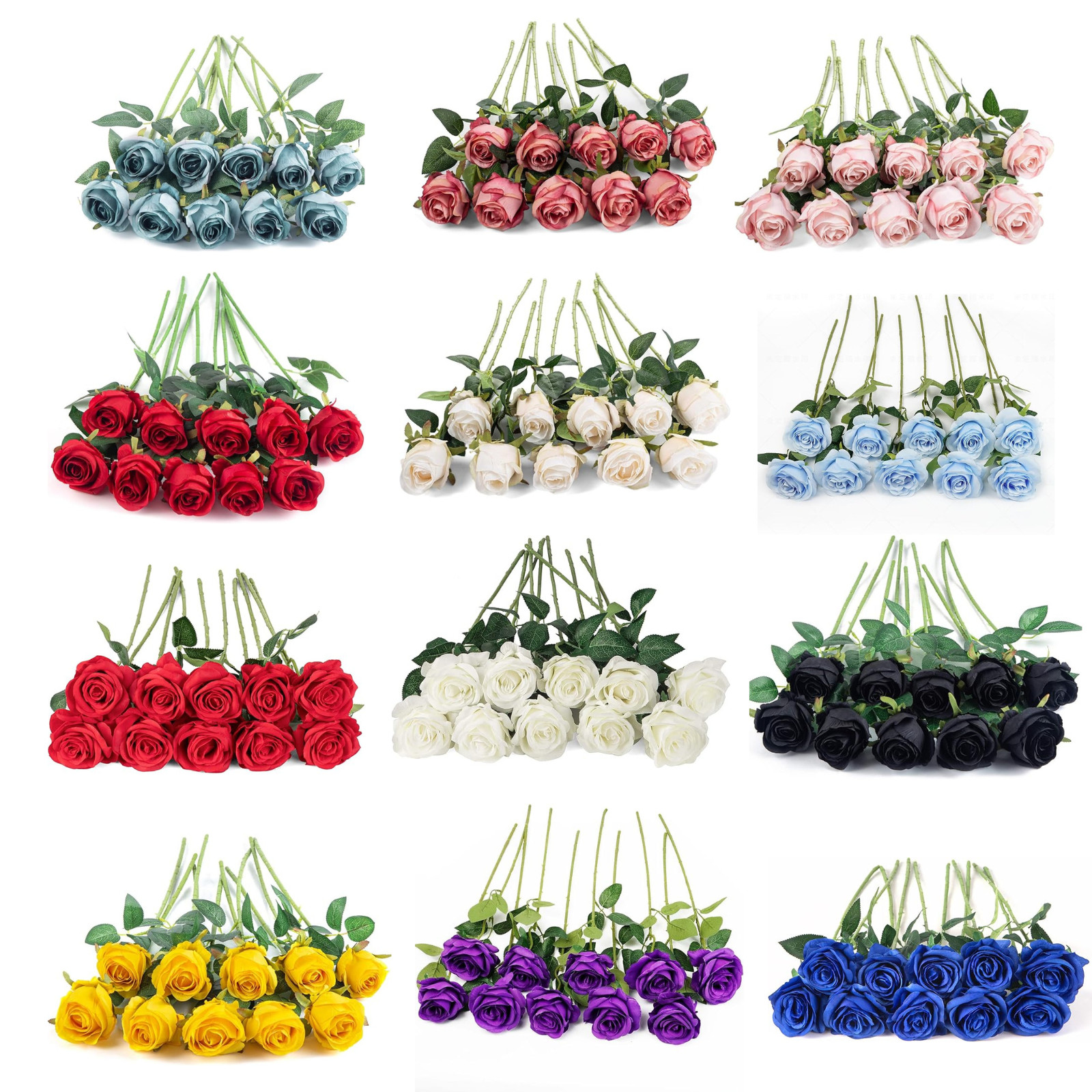 10pcs Silk Roses Long Stem Artificial Flowers Wedding Home Decor – choose color