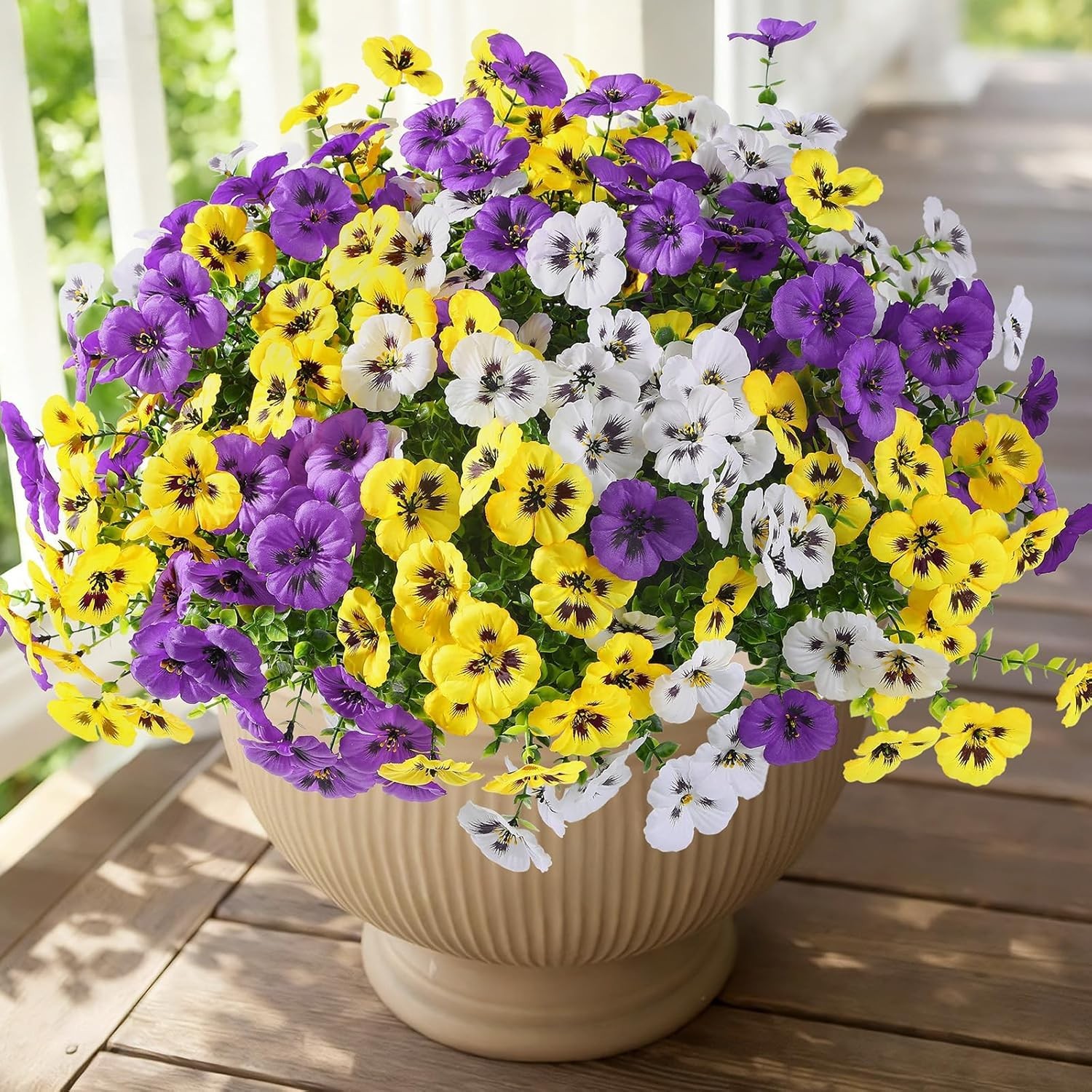 Silk Pansy Flowers UV Protected Outdoor Flowerpot Decor 15 Pcs