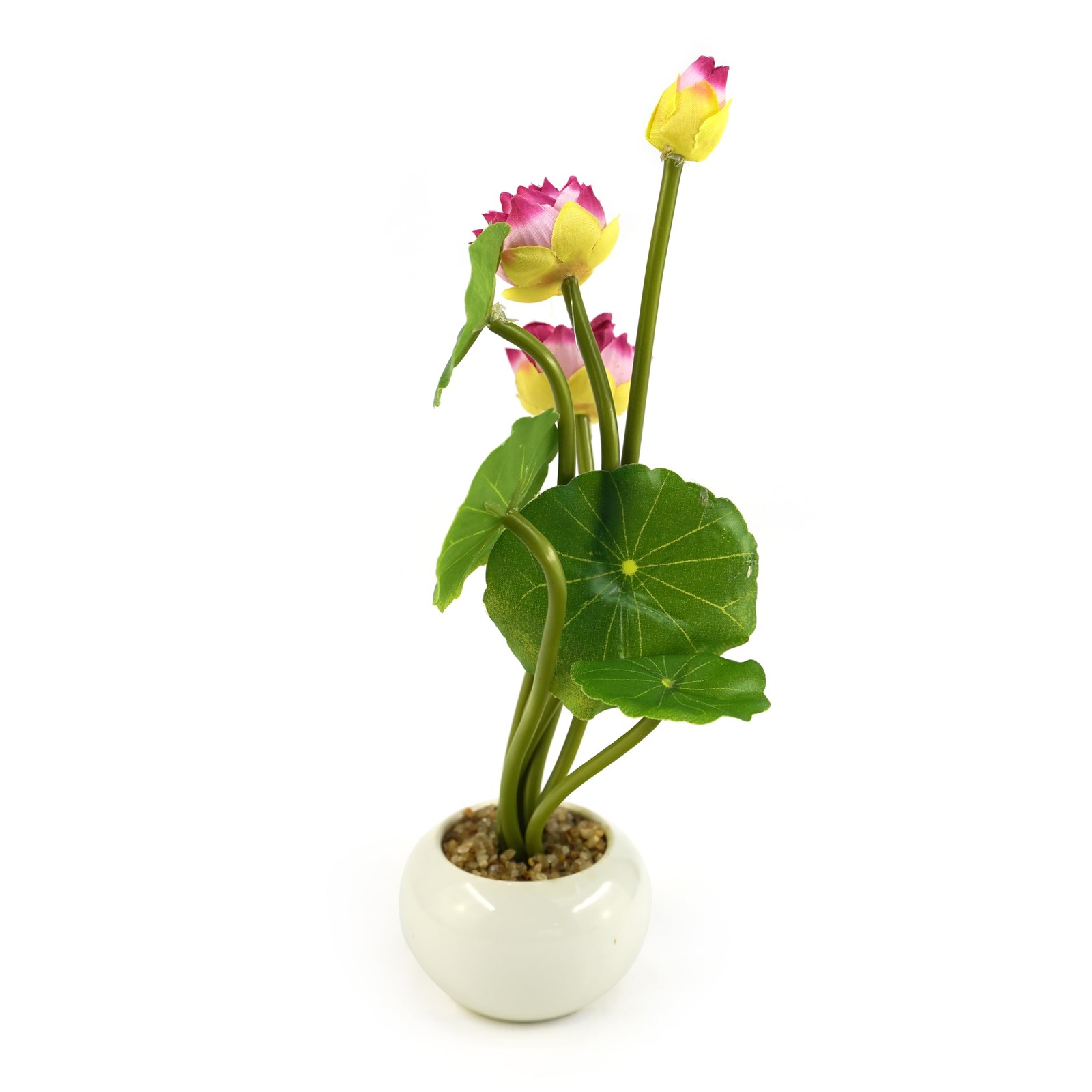 Lifelike Pink Mini Lotus Artificial Flower Arrangement in Ceramic Pot for Hom…