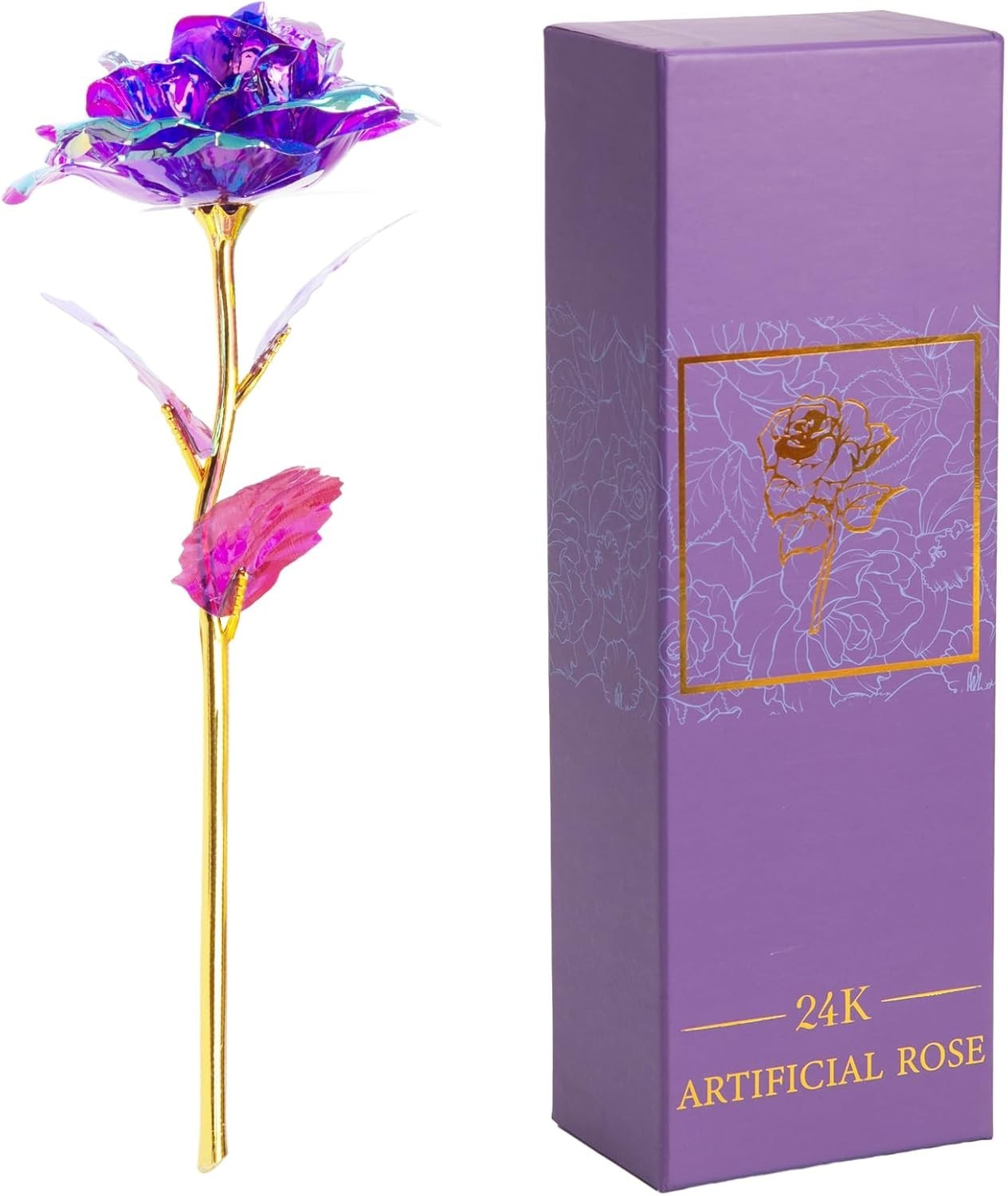 Gold Dipped Artificial Purple Rose Forever Flower Mother’s Day Anniversary Gift