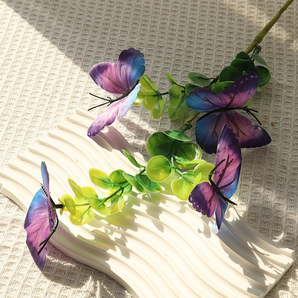 Fabric Artificial Butterfly Bloom Branch for Wedding Centerpiece Decor