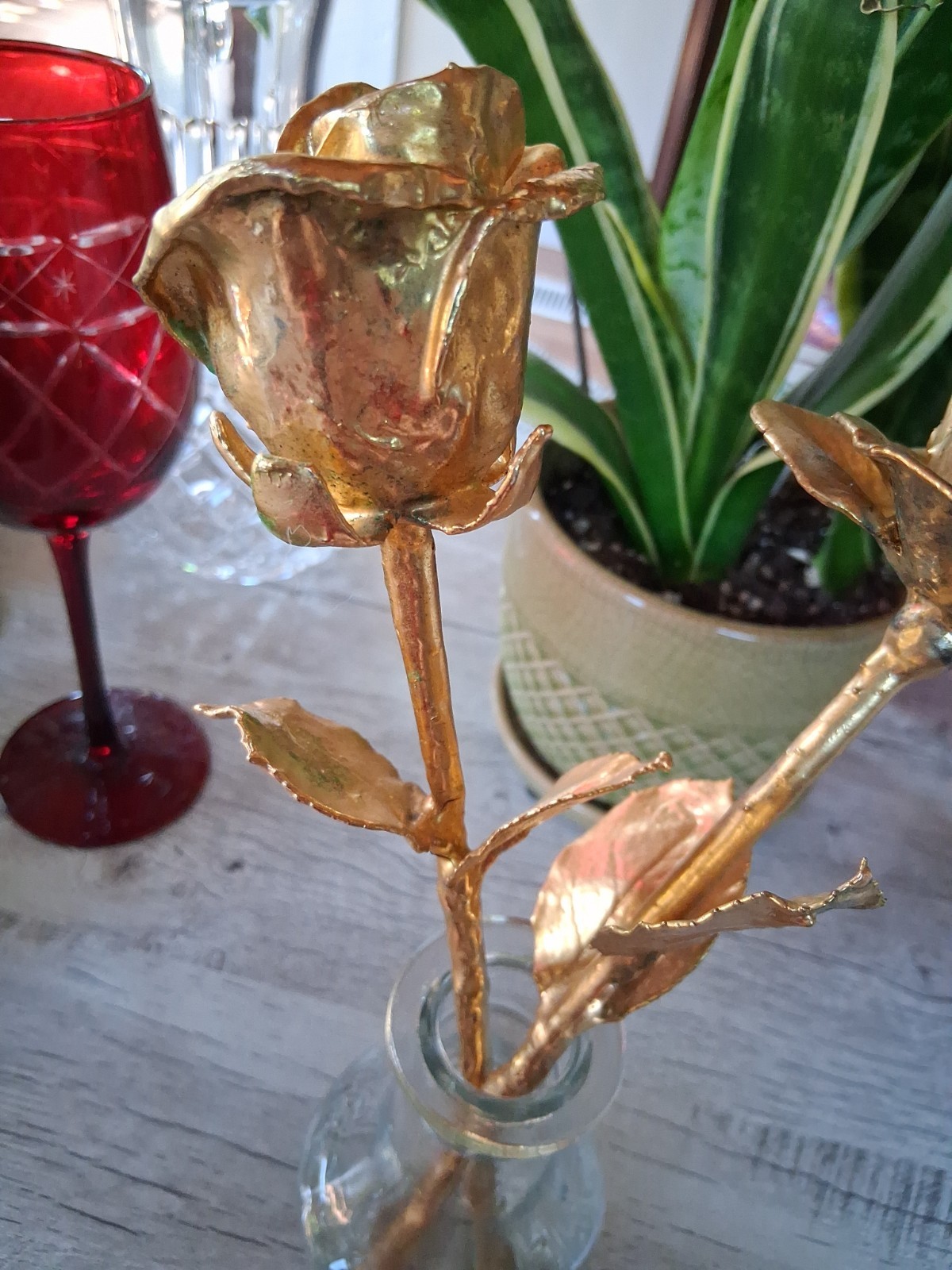 2 Gorgeous 12″ Stem Roses Dipped Gold Rose Real Plated Preserved Roses In Vase