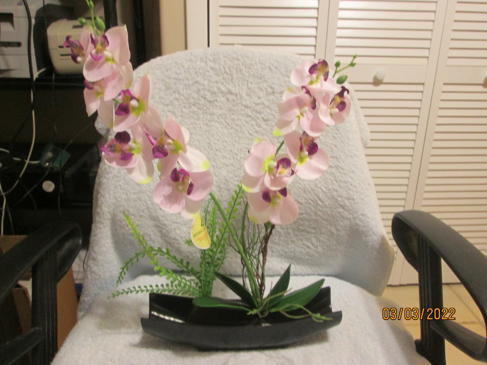 Faux Floral Orchids Pink Purple Etc. In Black Stand New By National Tree Co.