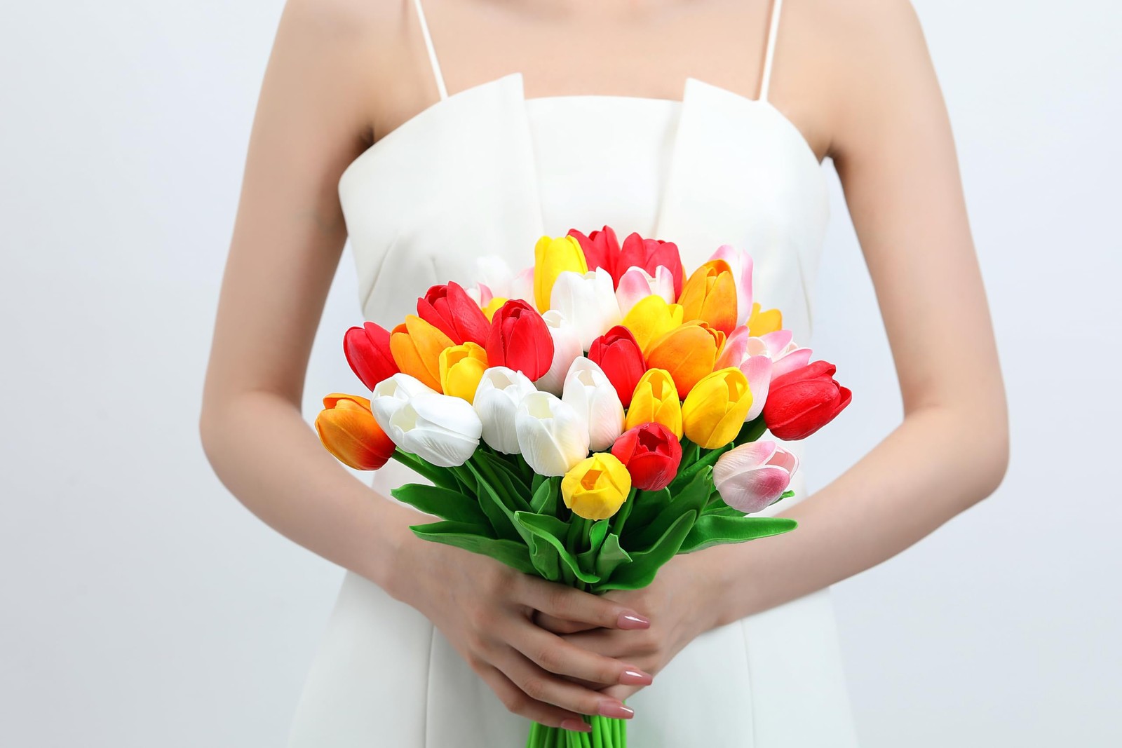 20 PCS Colorful Artificial PU Tulips 14 Inch Real Touch Fake Floral Bouquet
