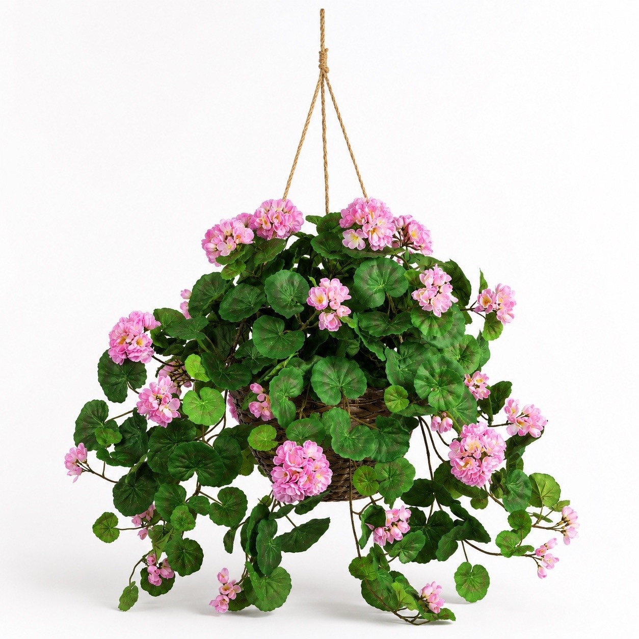 24″ Artificial Flowering Geranium Plant in Hanging Basket Home Decor