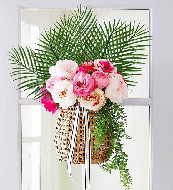 10 Pcs 22in Artificial Palm Leaves Plants with Stem,Faux Palm Fronds Tropical…