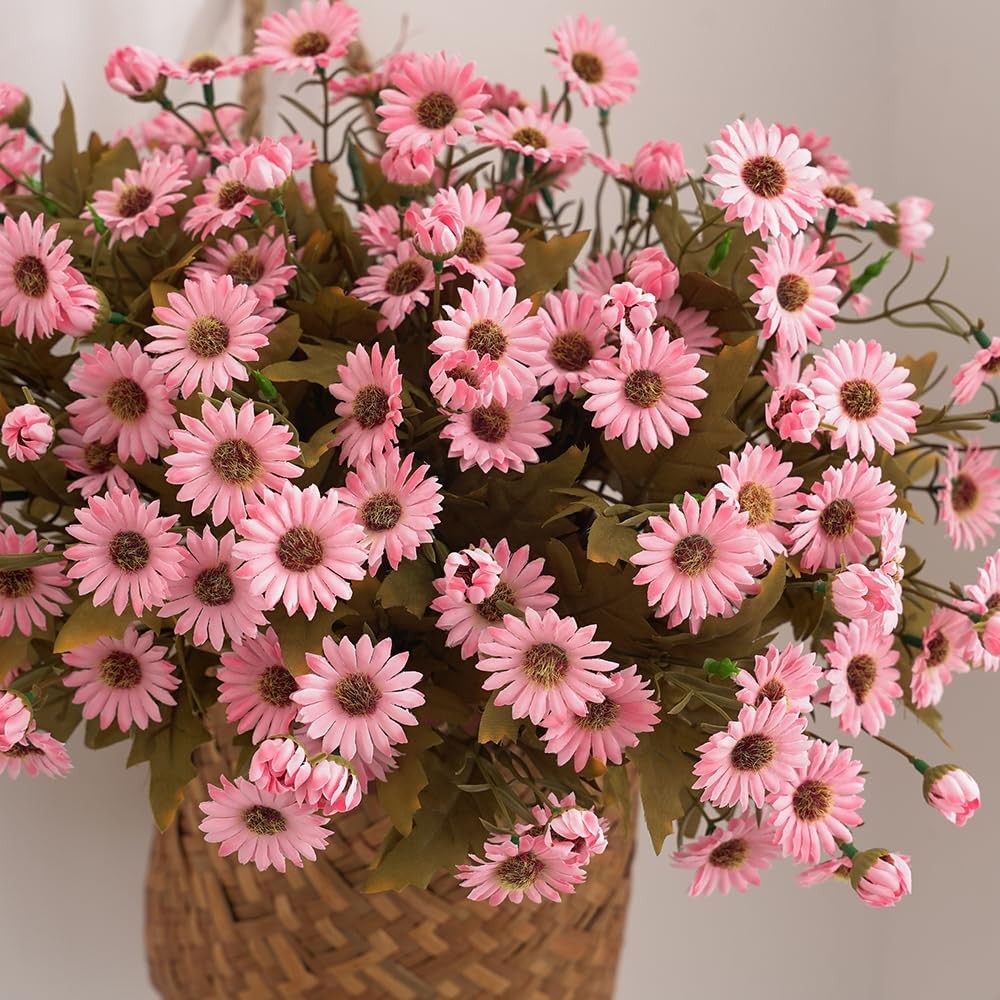 5 Pcs Pink Simulation Daisy Flowers Bouquets 100 Silk Flowers Lifelike